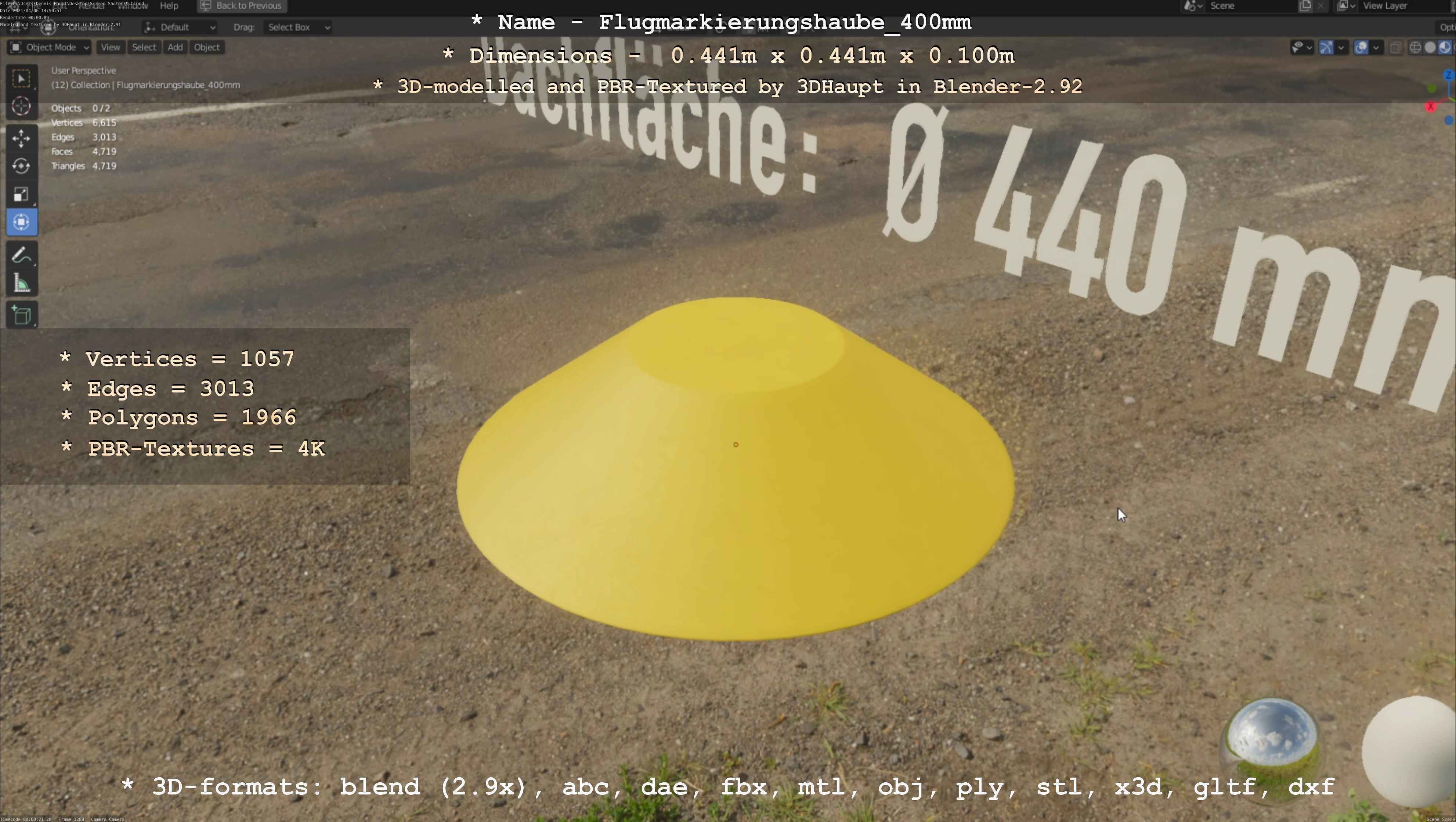Flugmarkierungshaube 400mm Low-poly 3D model_49