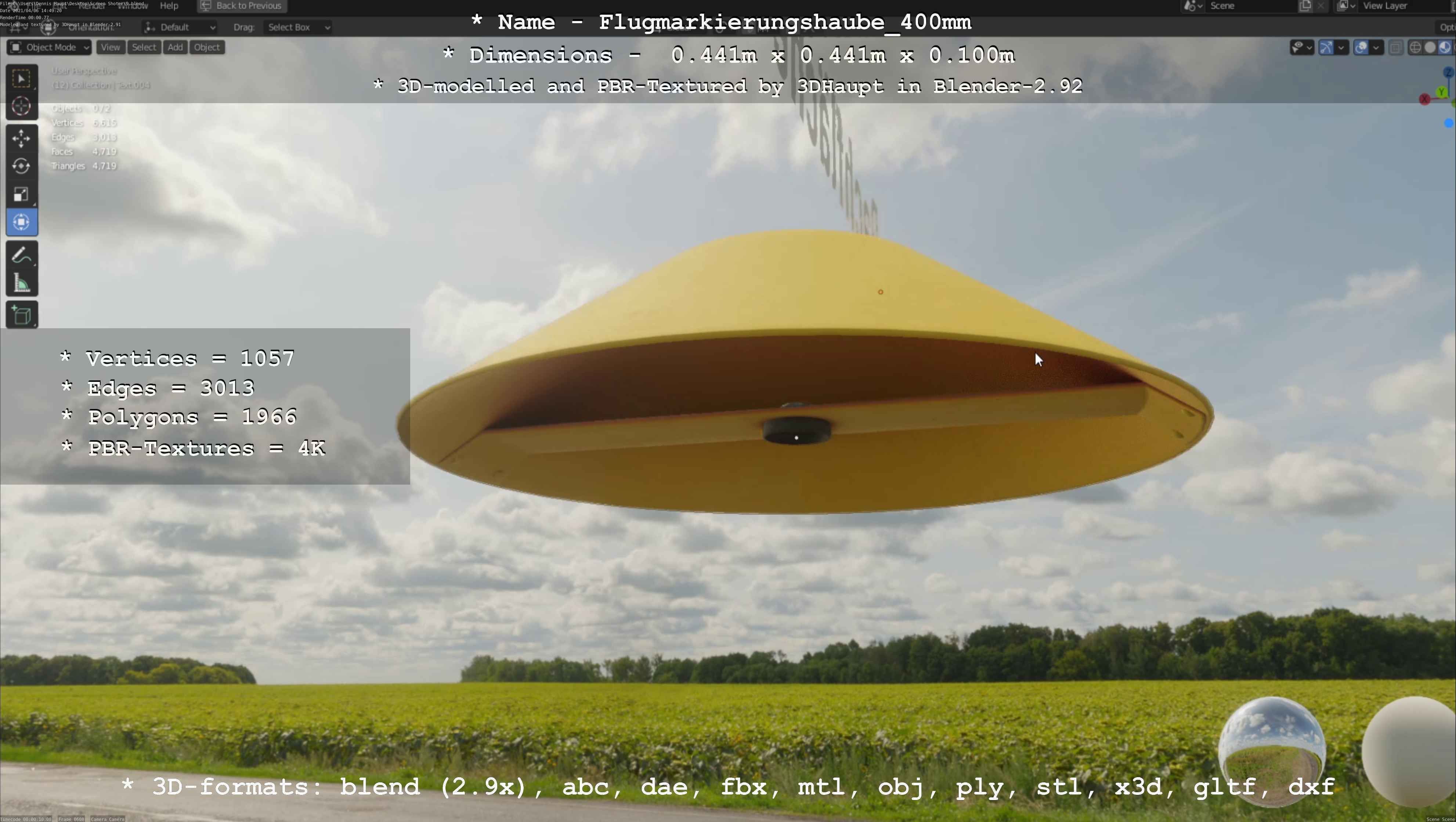 Flugmarkierungshaube 400mm Low-poly 3D model_122