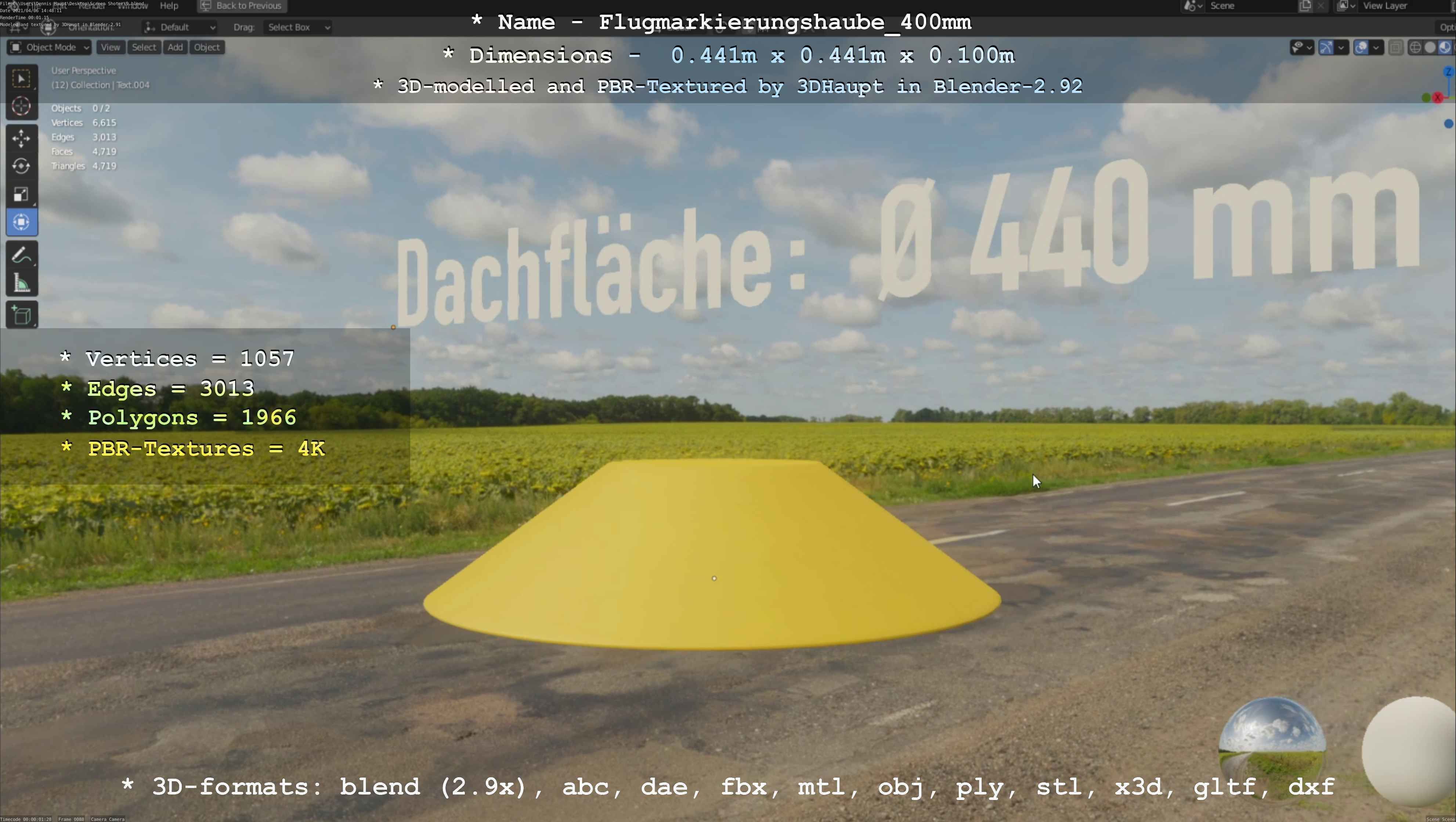 Flugmarkierungshaube 400mm Low-poly 3D model_15
