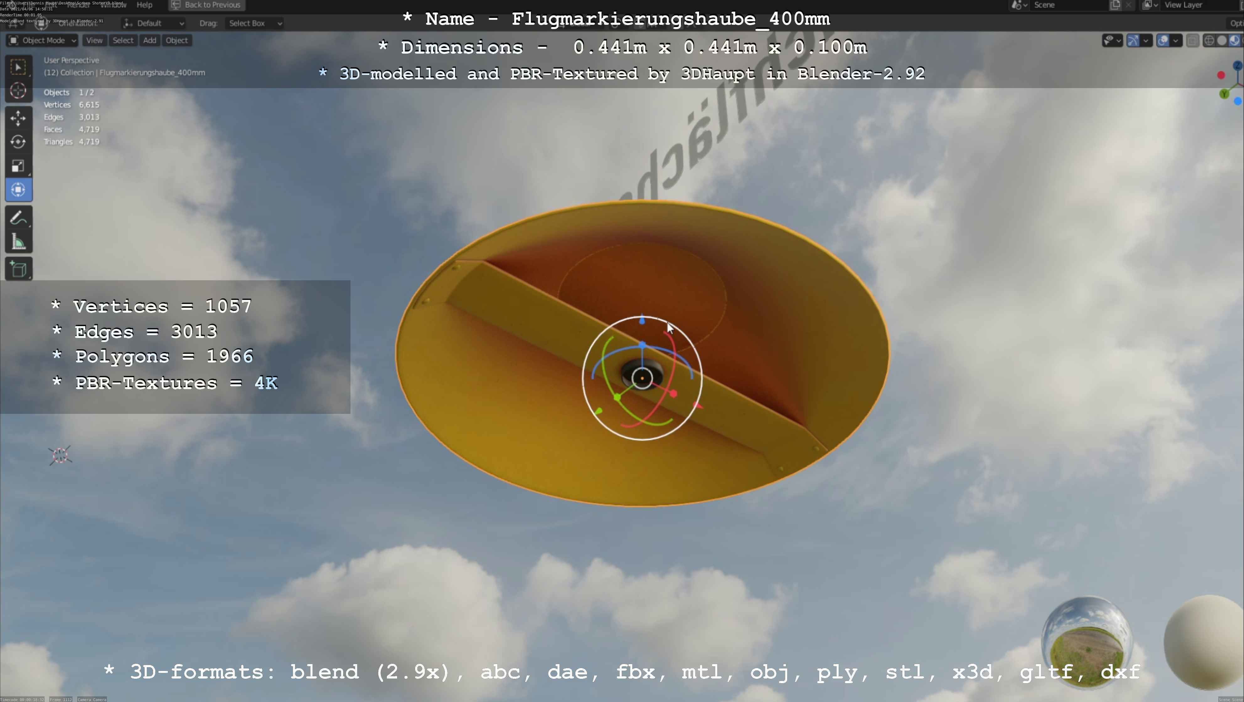 Flugmarkierungshaube 400mm Low-poly 3D model_32