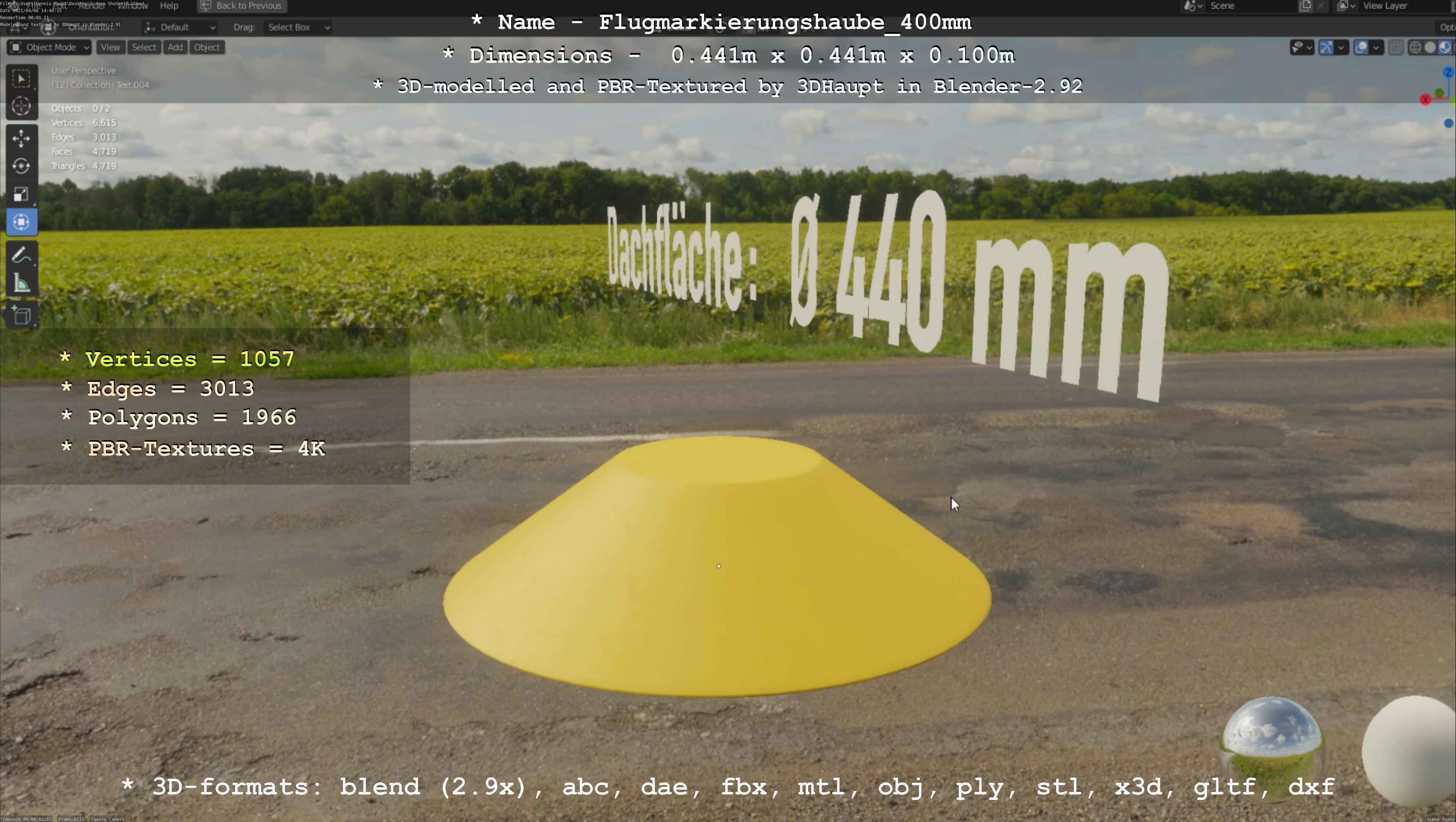 Flugmarkierungshaube 400mm Low-poly 3D model_16