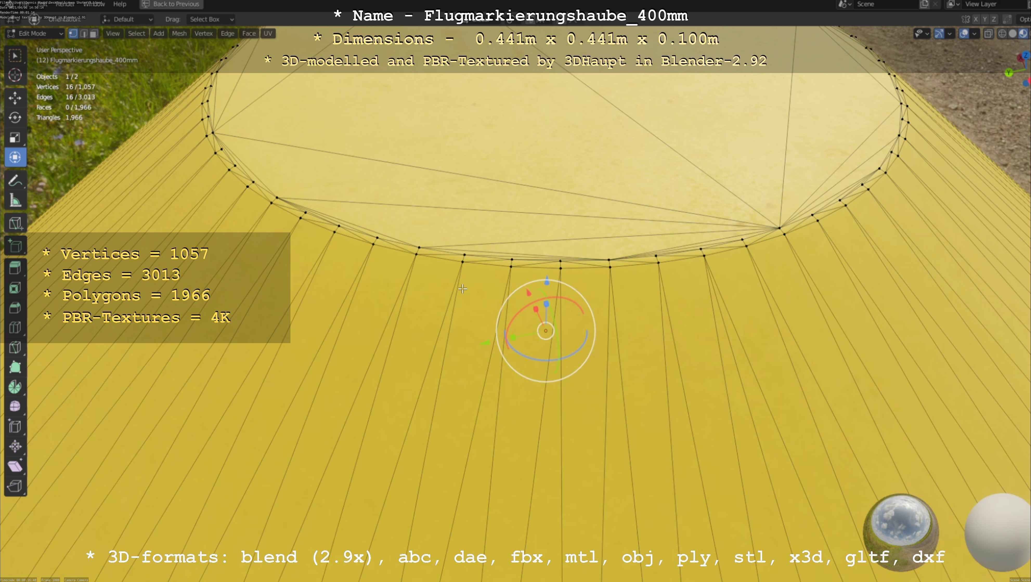 Flugmarkierungshaube 400mm Low-poly 3D model_35