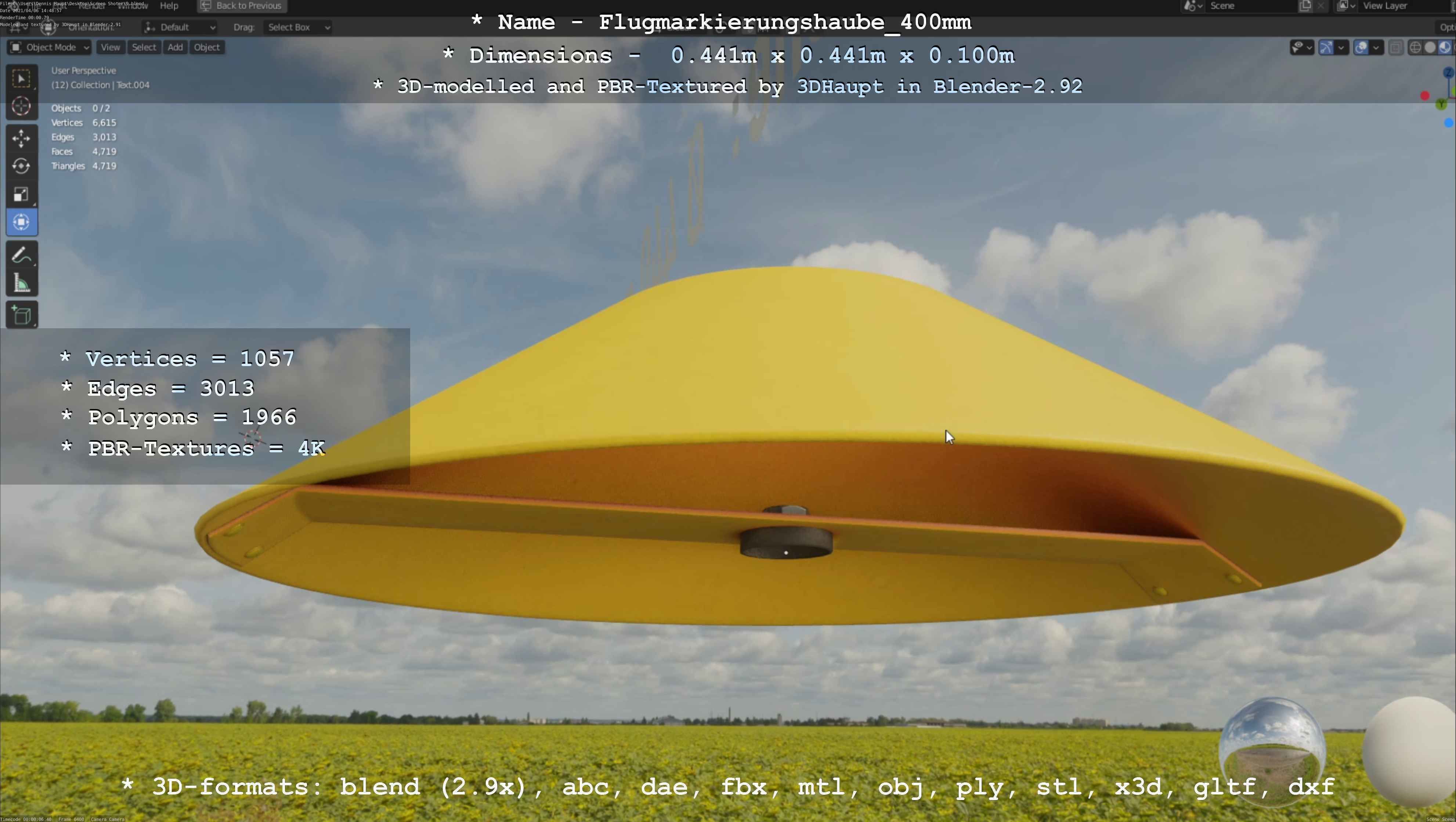 Flugmarkierungshaube 400mm Low-poly 3D model_20