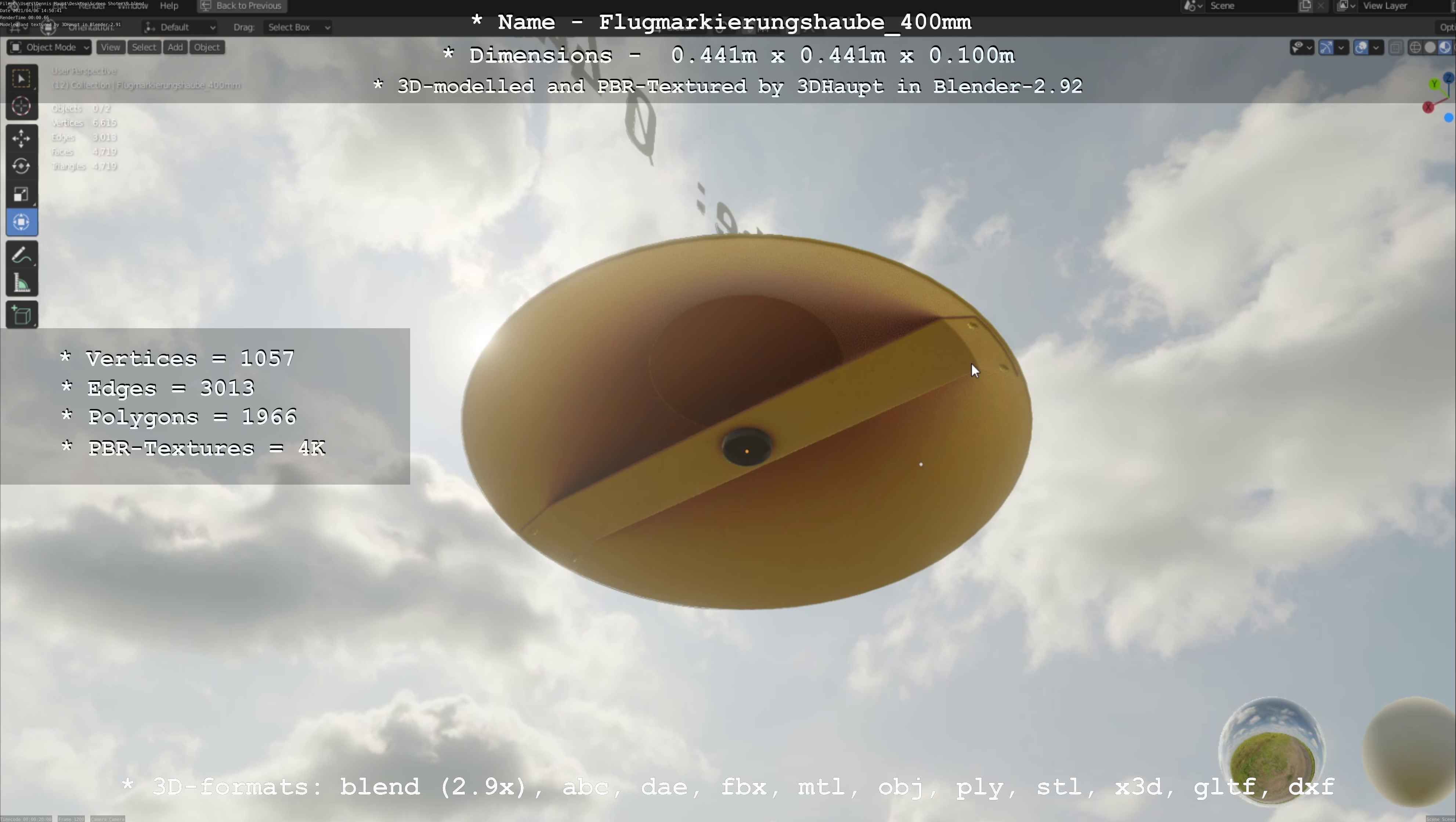 Flugmarkierungshaube 400mm Low-poly 3D model_44