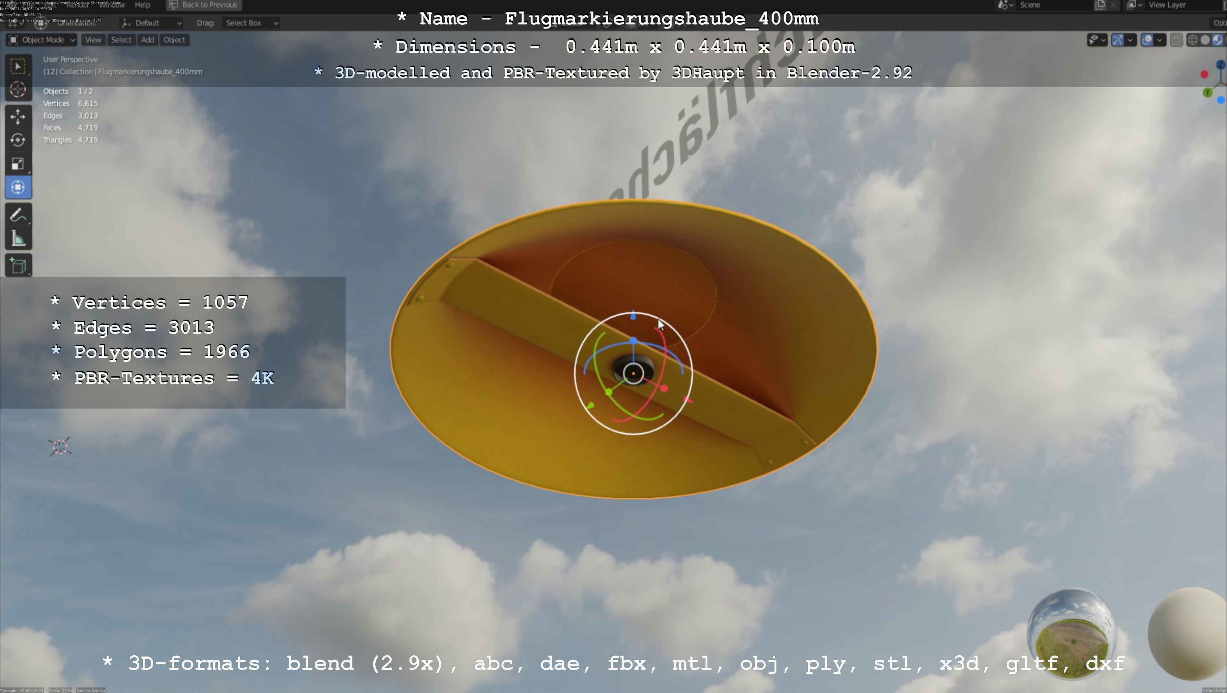 Flugmarkierungshaube 400mm Low-poly 3D model_36