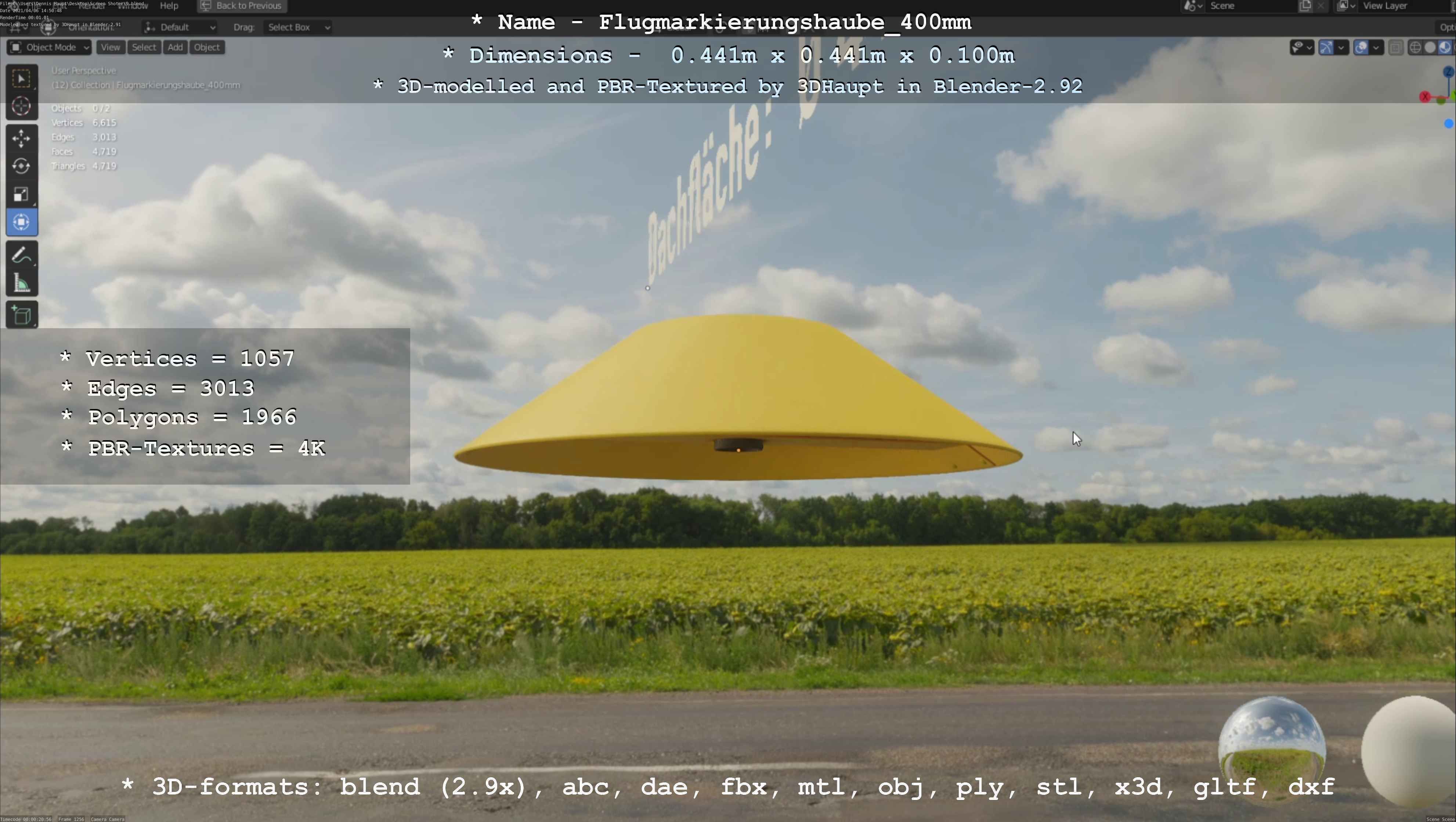 Flugmarkierungshaube 400mm Low-poly 3D model_5