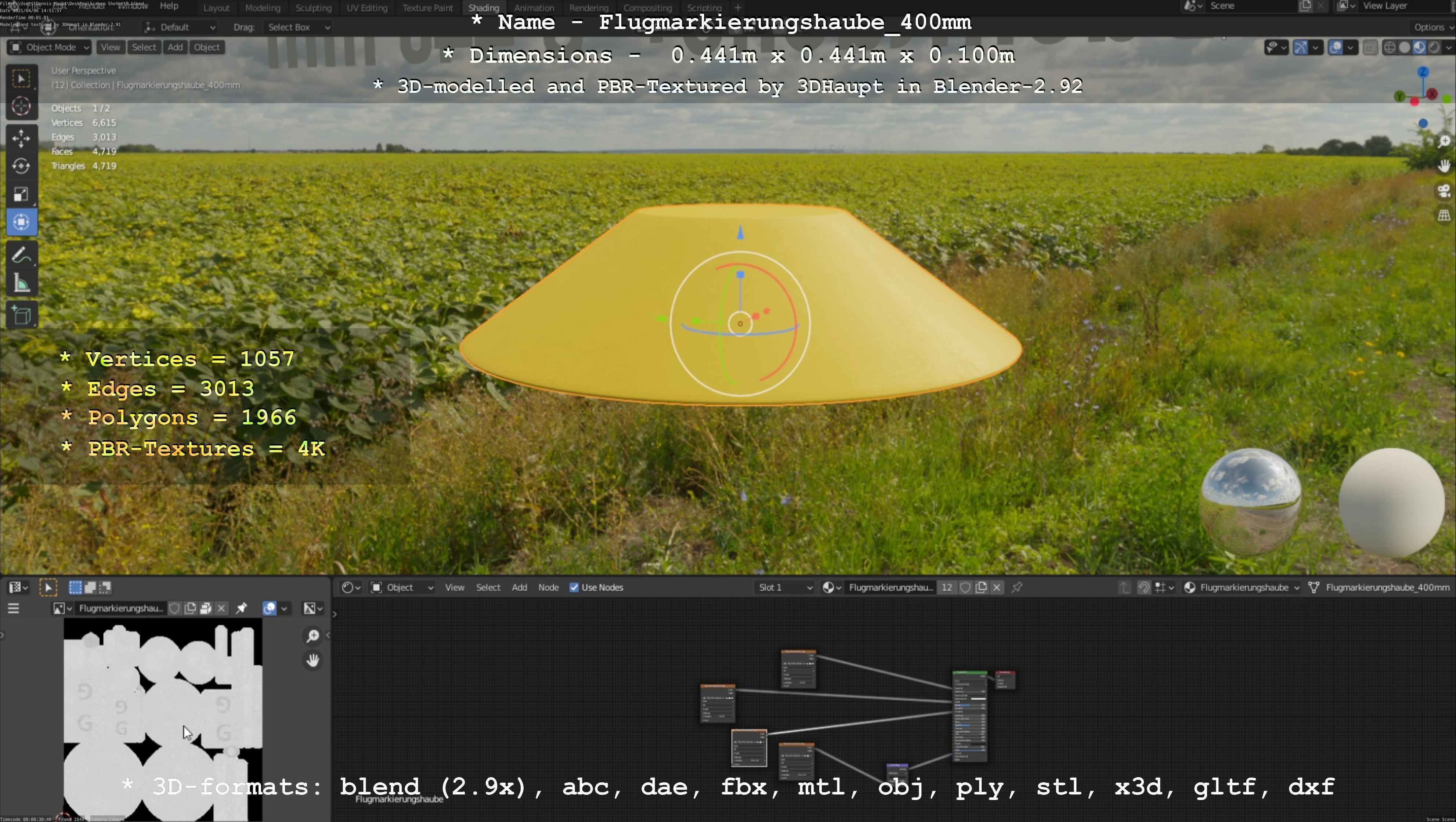 Flugmarkierungshaube 400mm Low-poly 3D model_9