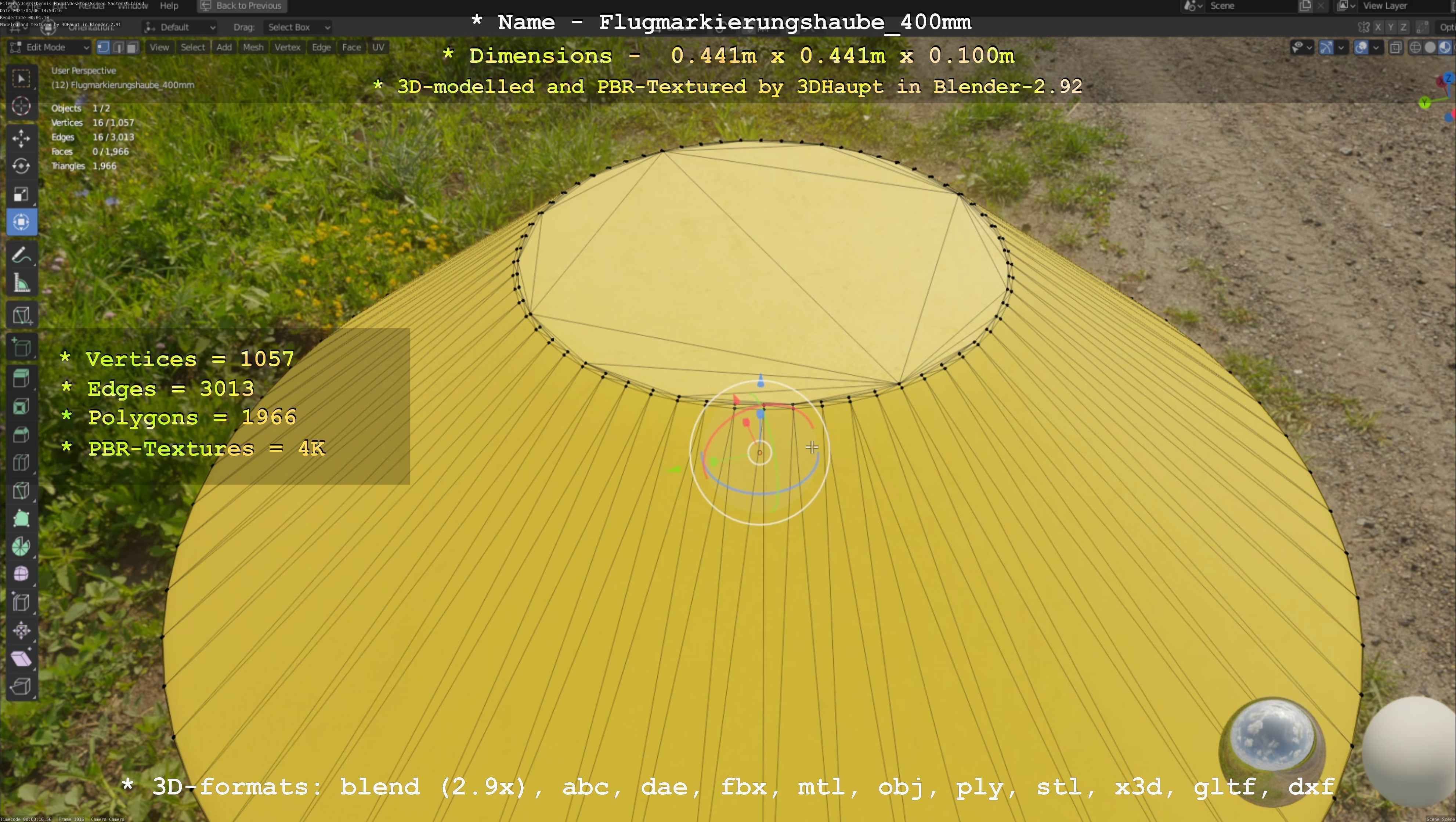 Flugmarkierungshaube 400mm Low-poly 3D model_29