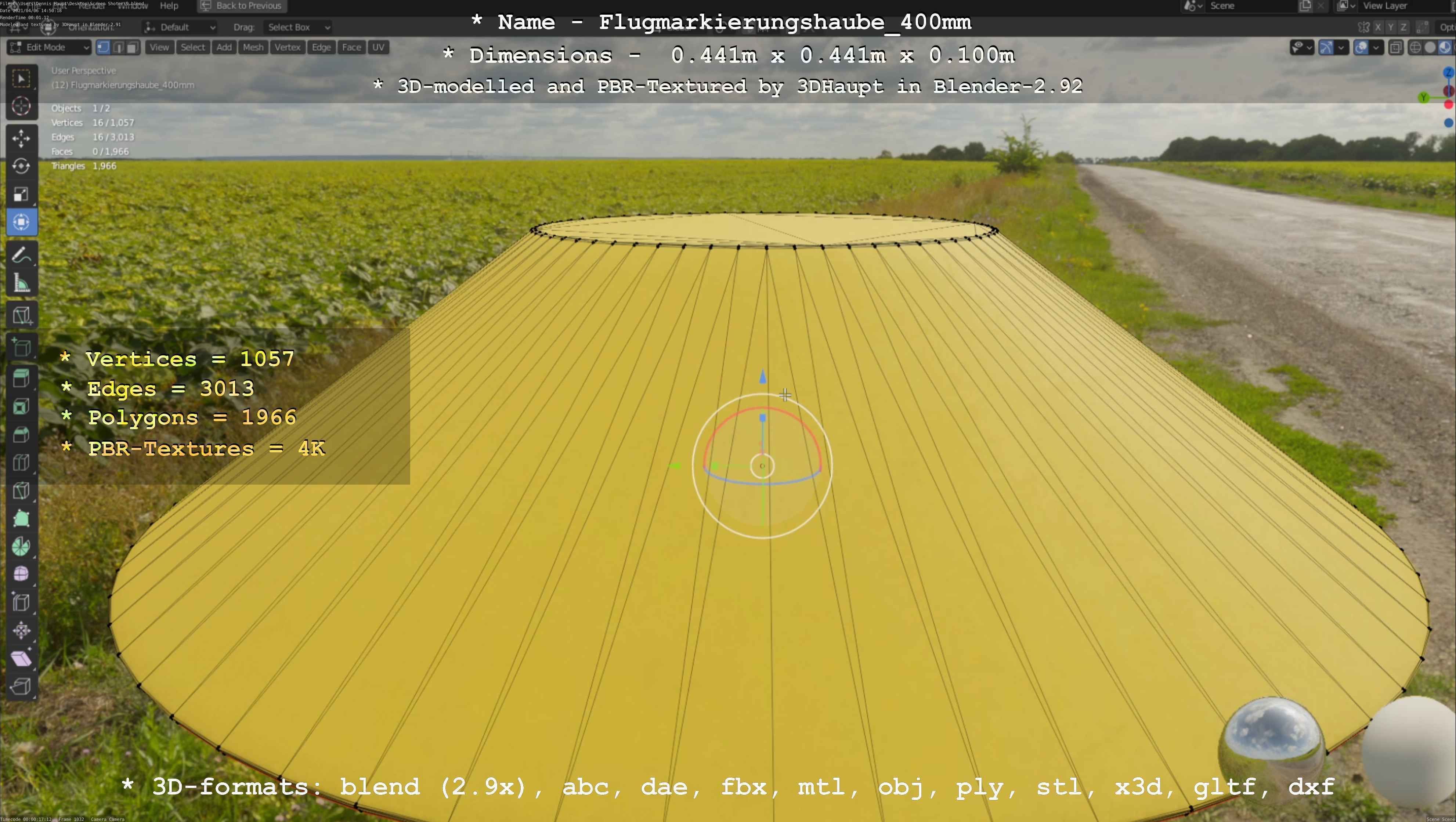 Flugmarkierungshaube 400mm Low-poly 3D model_30