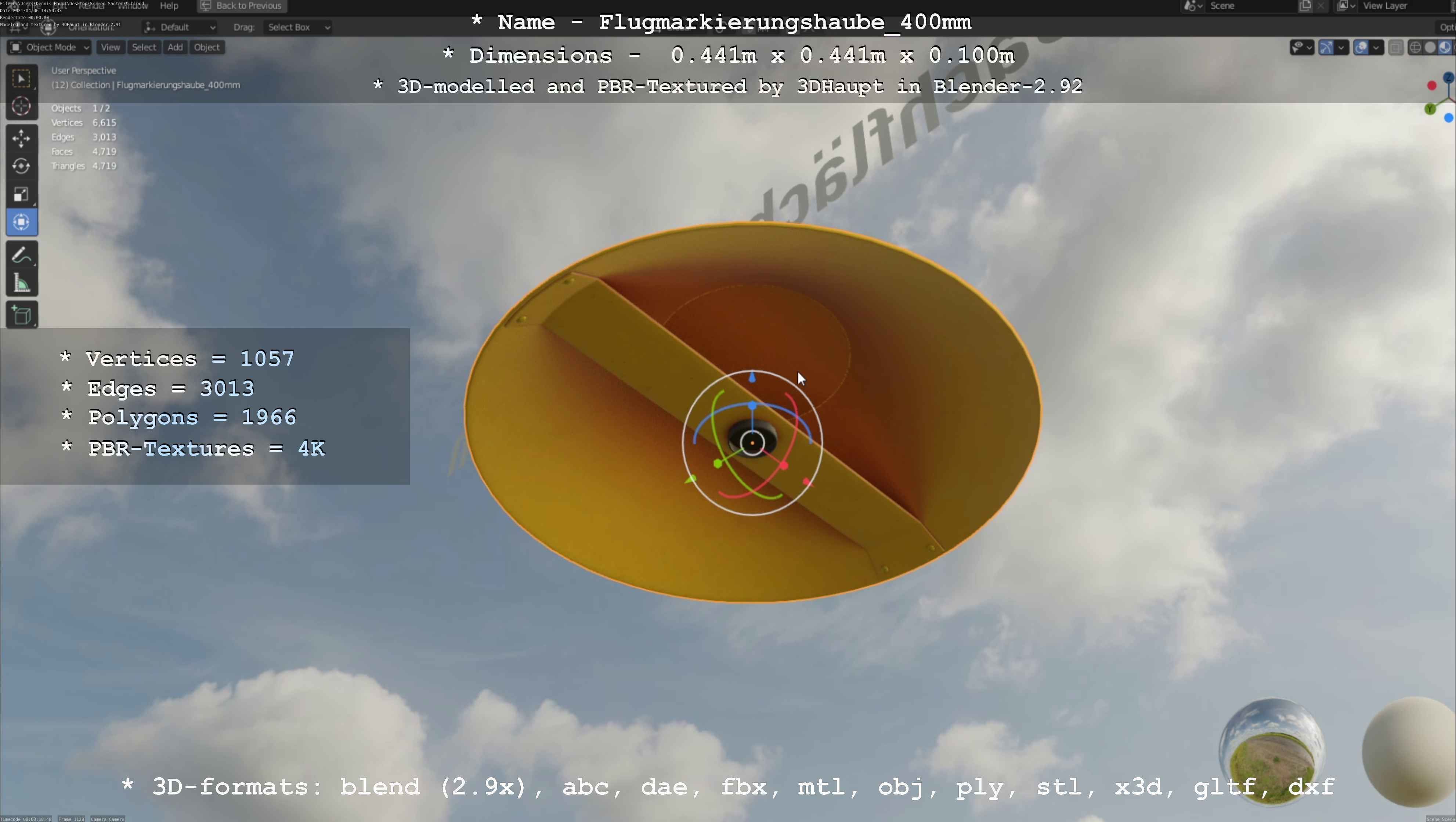 Flugmarkierungshaube 400mm Low-poly 3D model_37