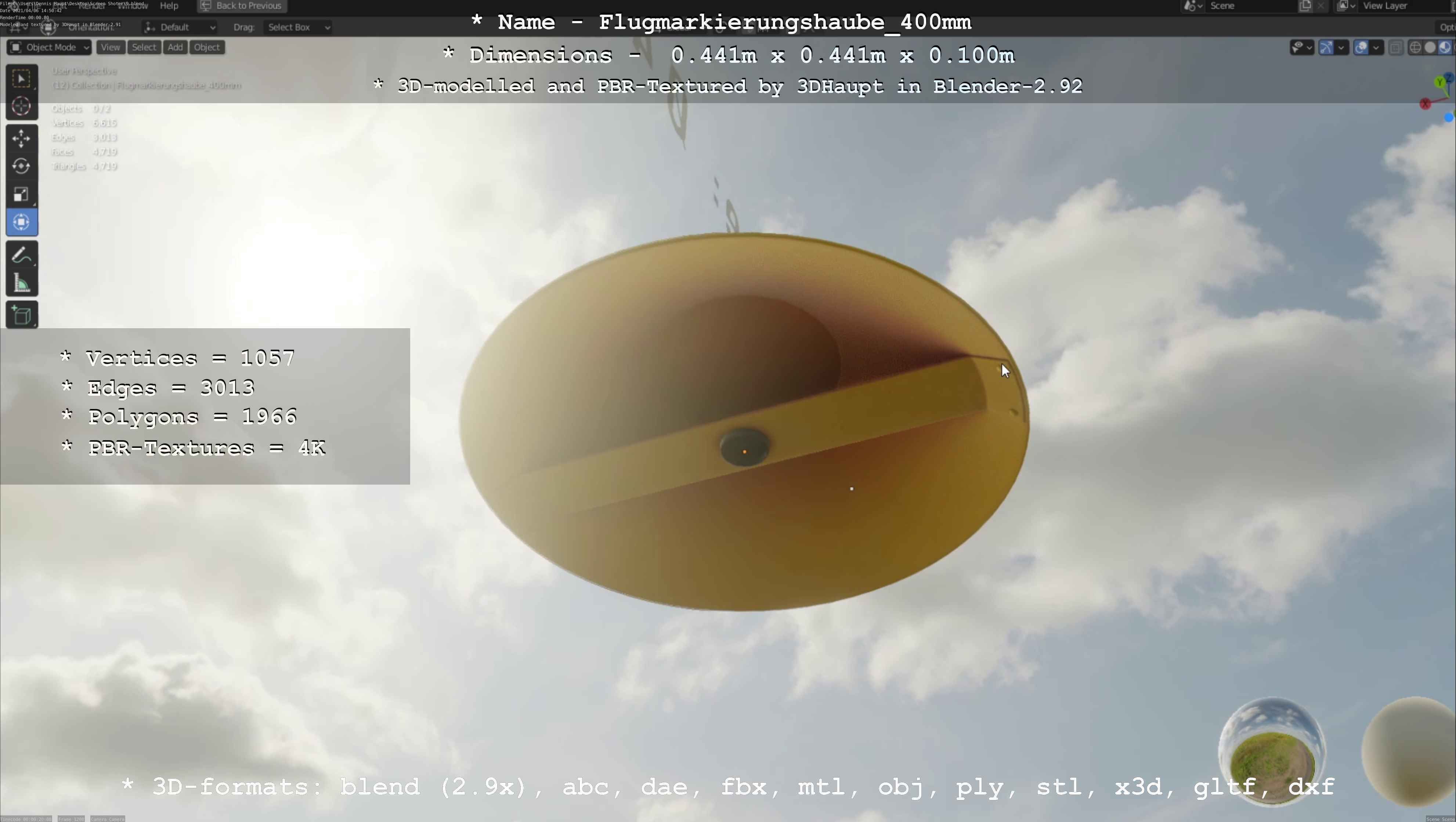 Flugmarkierungshaube 400mm Low-poly 3D model_38
