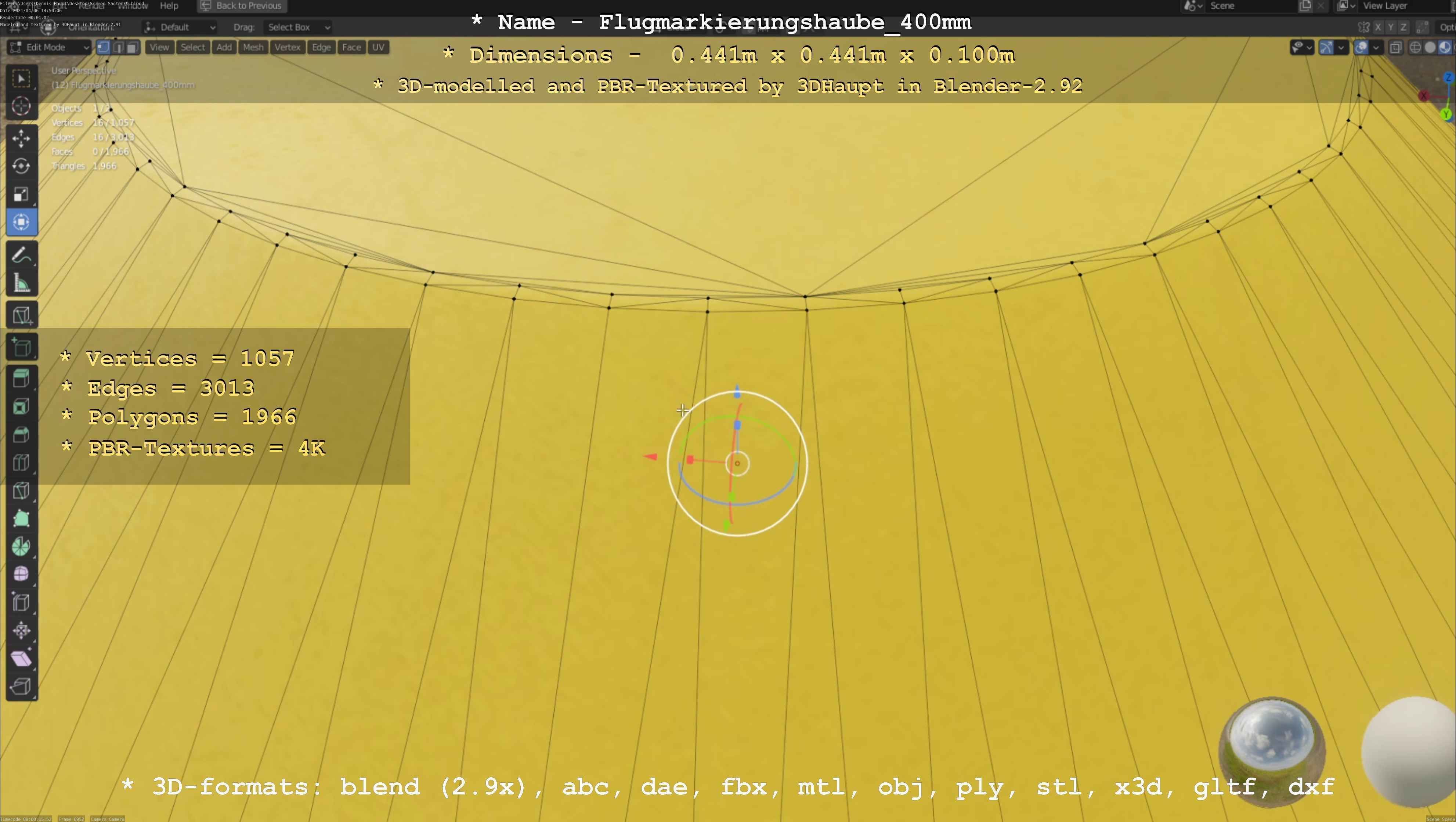 Flugmarkierungshaube 400mm Low-poly 3D model_28