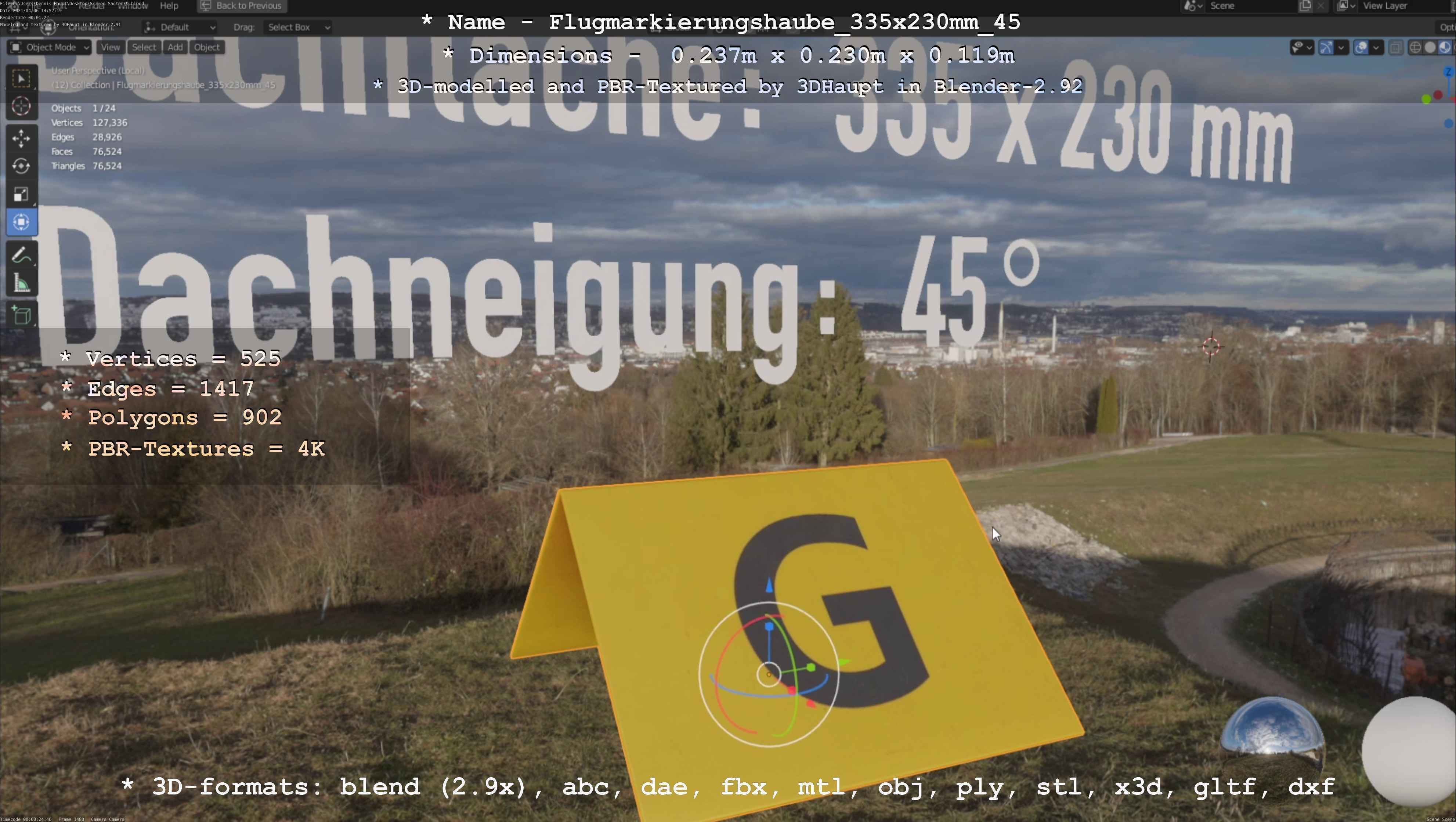 Flugmarkierungshaube 335x230mm 45 Low-poly 3D model_7