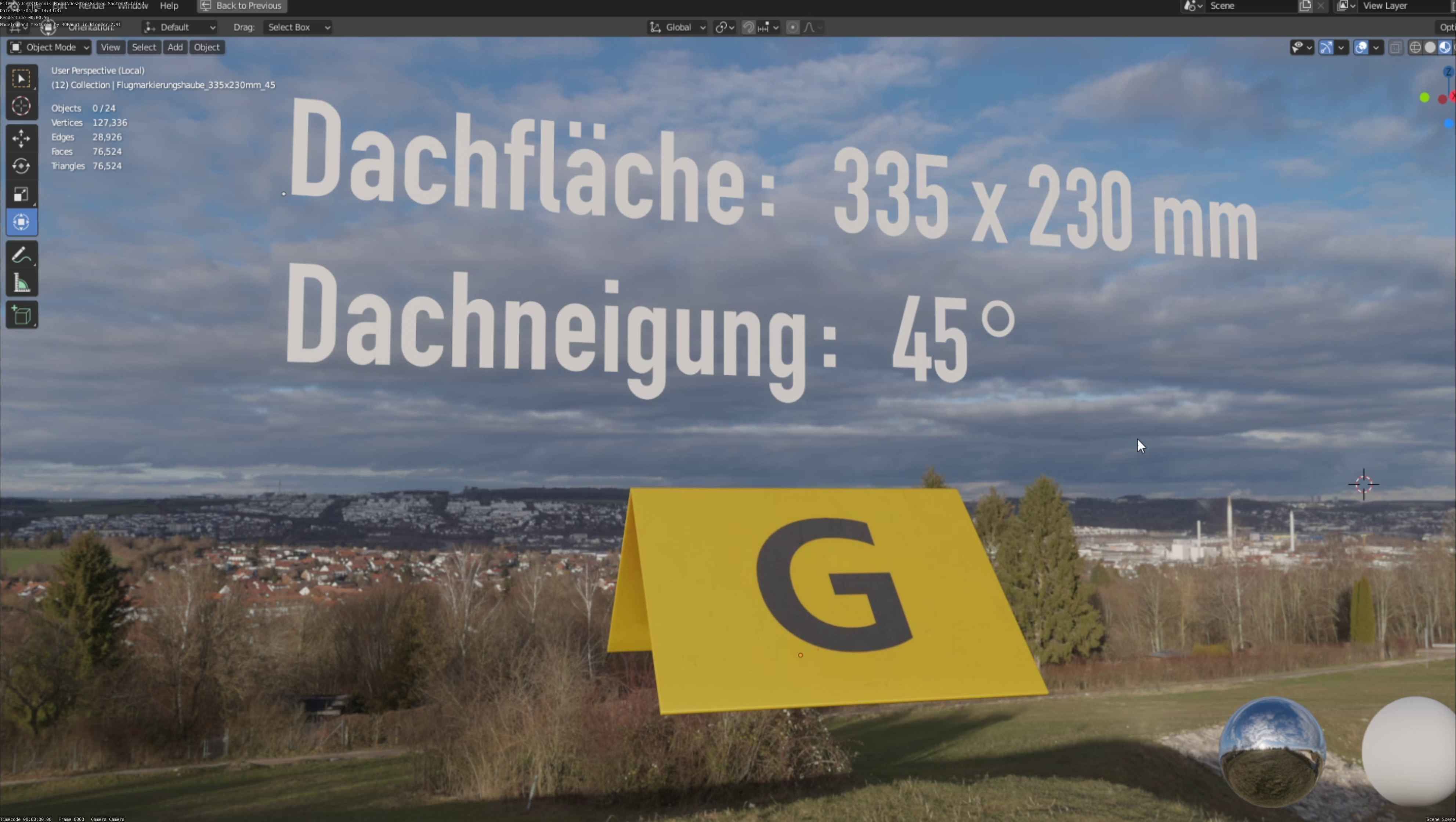 Flugmarkierungshaube 335x230mm 45 Low-poly 3D model_21