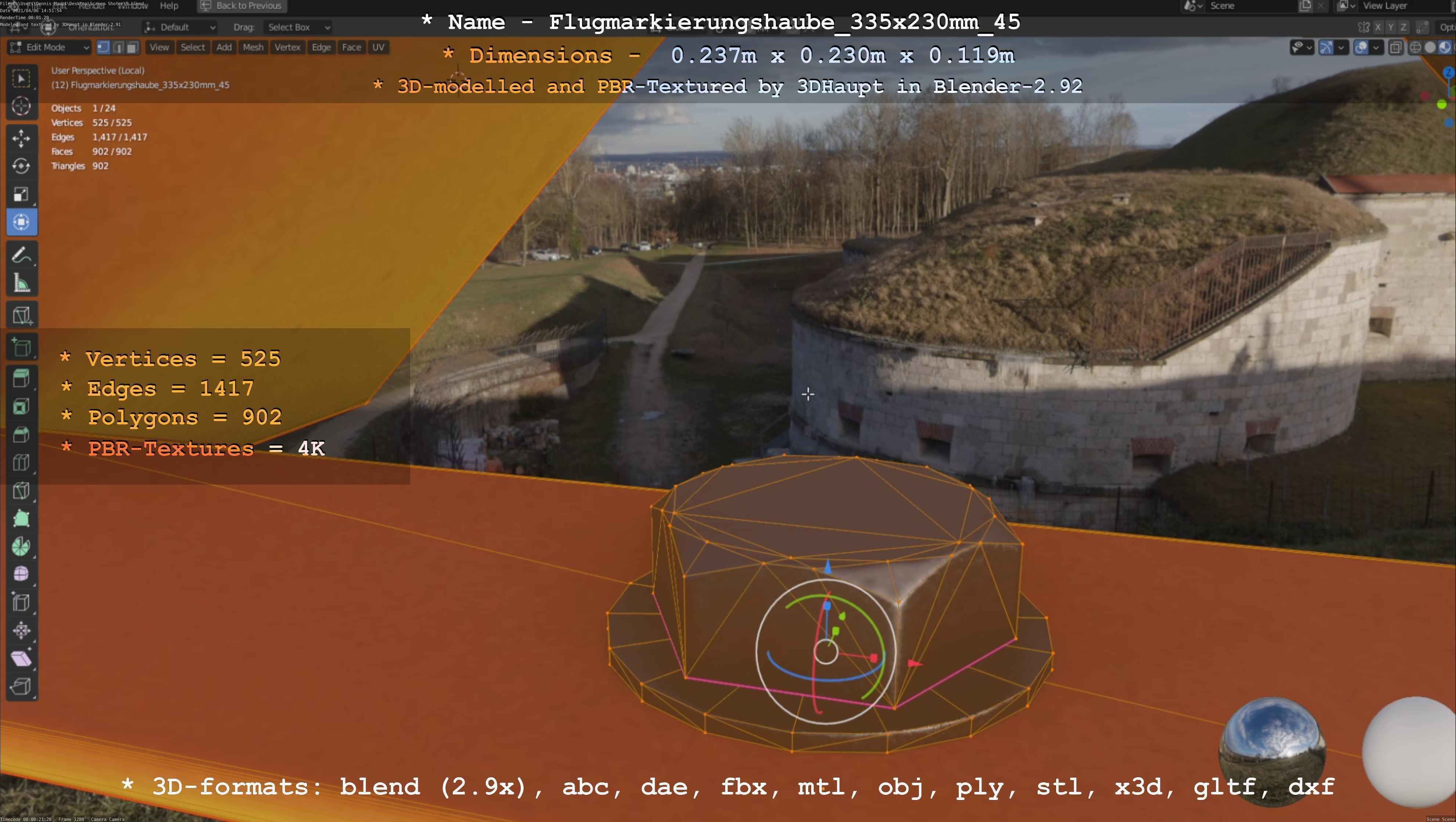 Flugmarkierungshaube 335x230mm 45 Low-poly 3D model_45