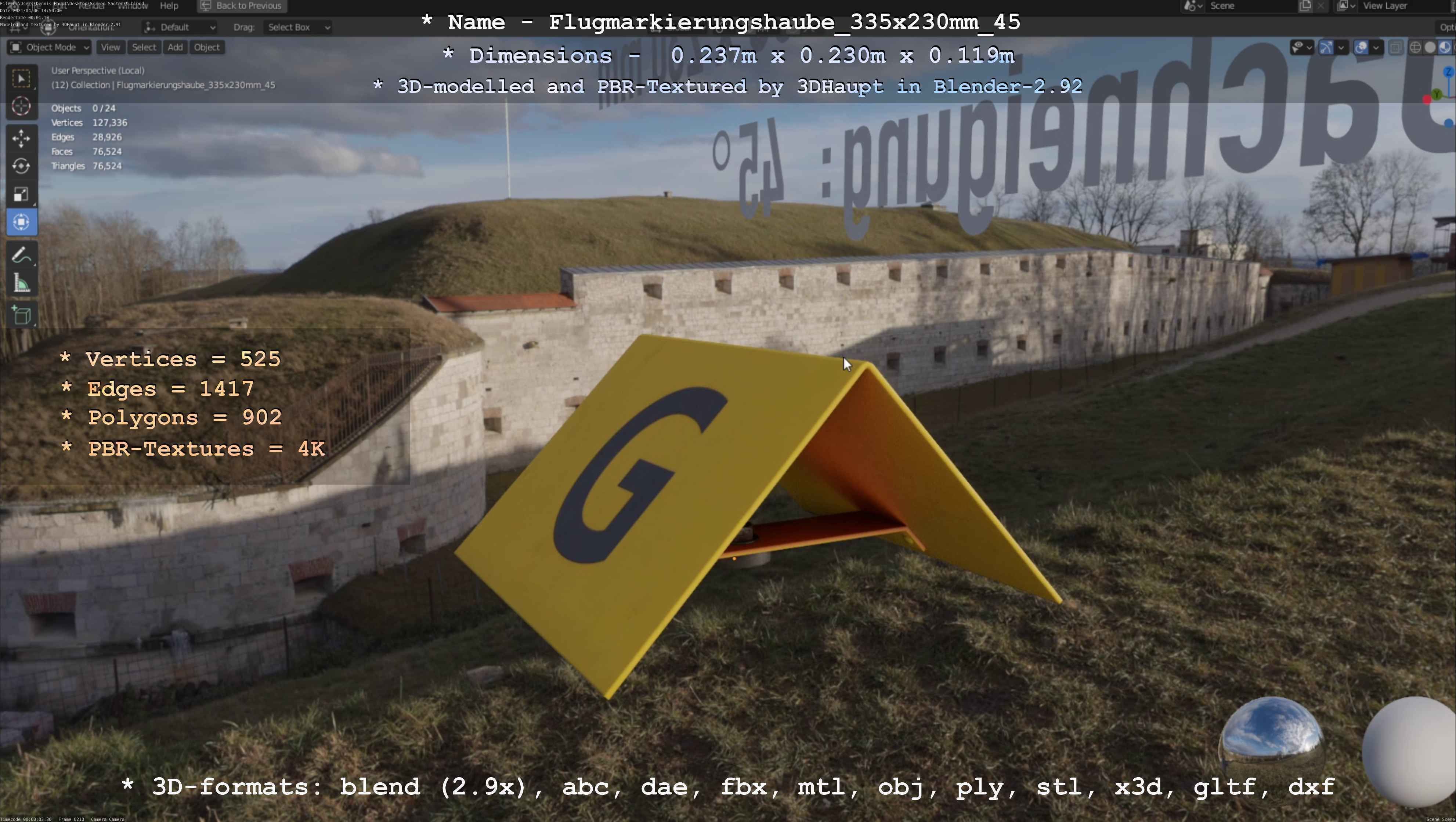 Flugmarkierungshaube 335x230mm 45 Low-poly 3D model_27