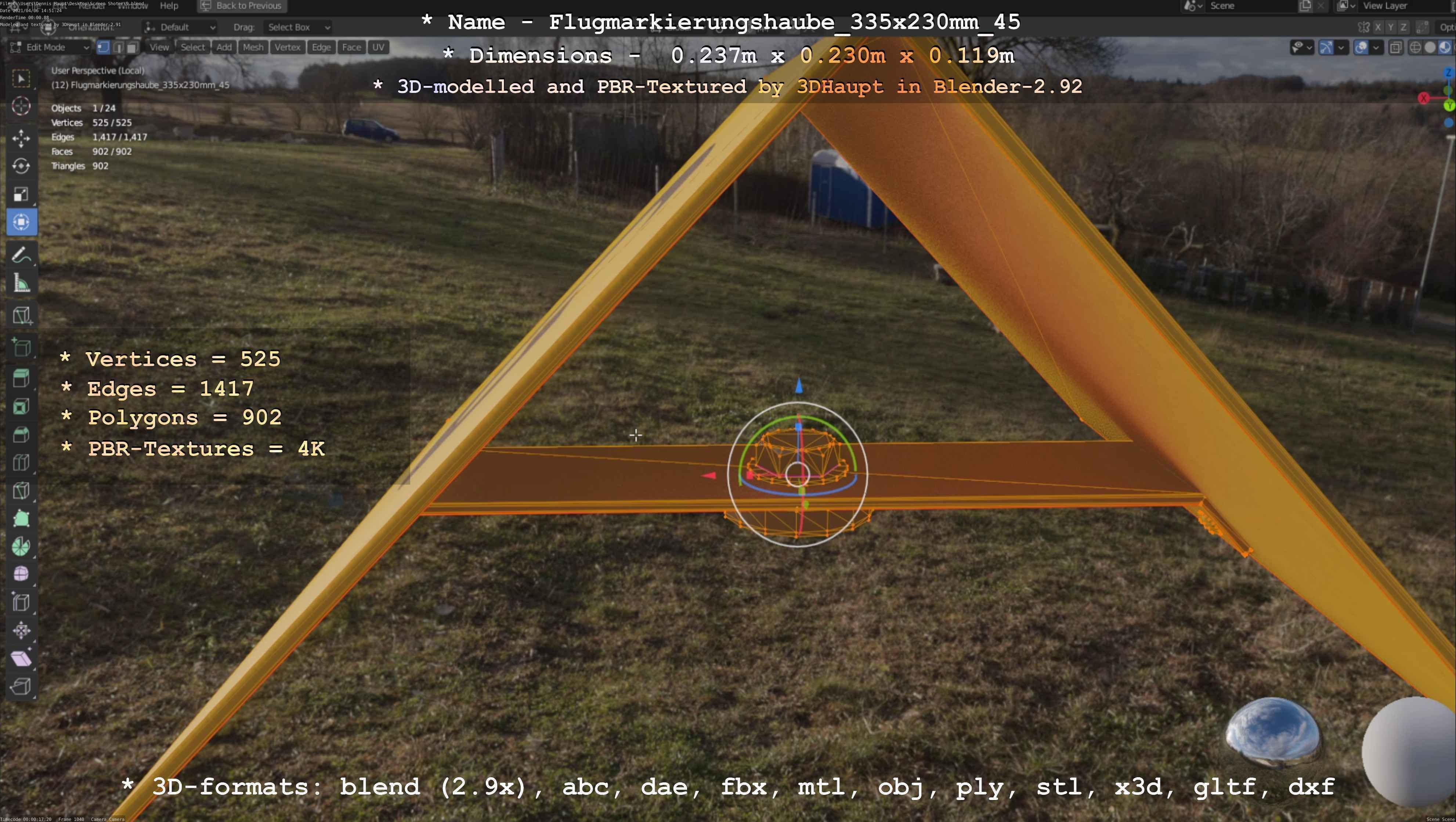 Flugmarkierungshaube 335x230mm 45 Low-poly 3D model_96