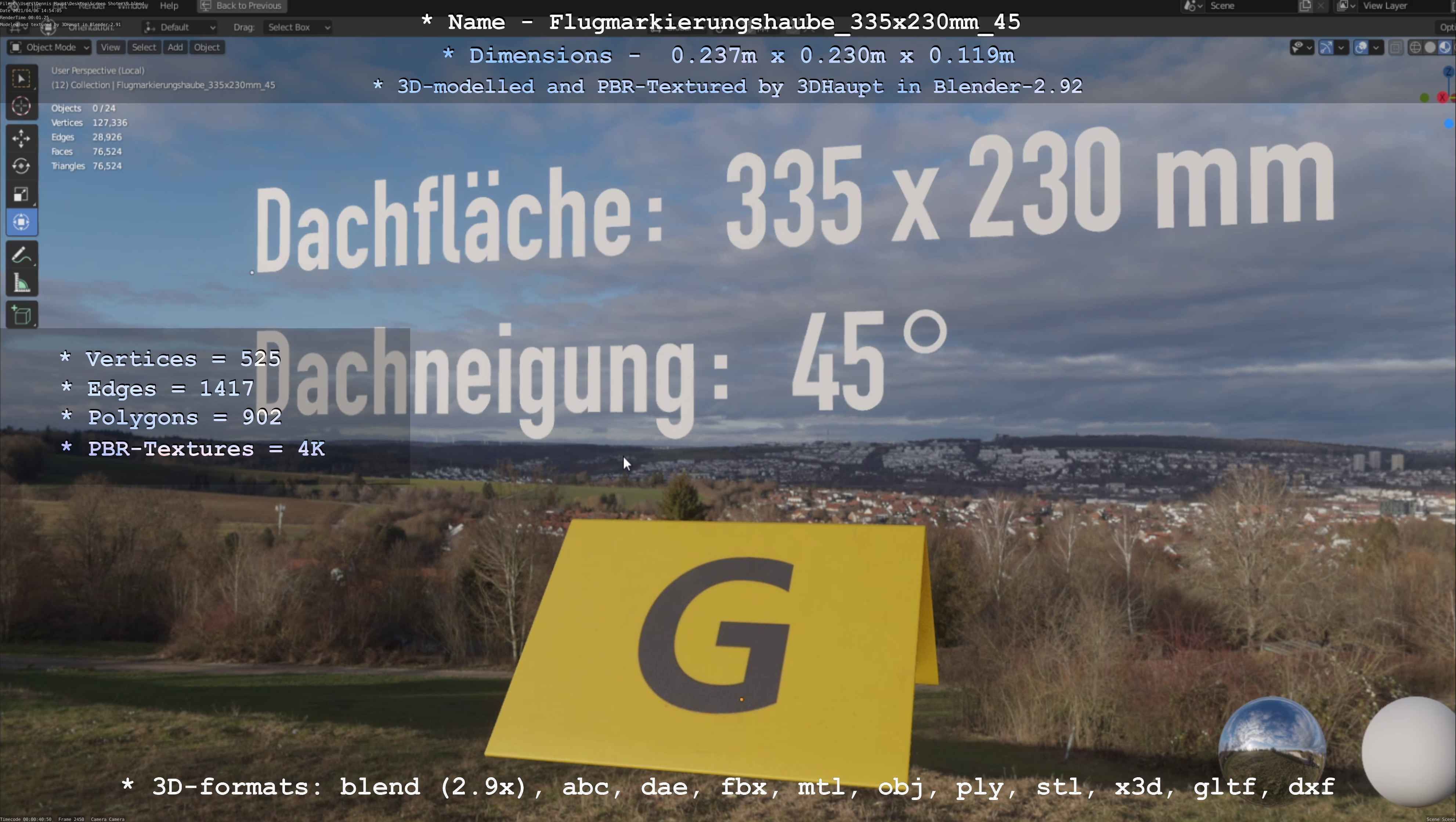 Flugmarkierungshaube 335x230mm 45 Low-poly 3D model_73