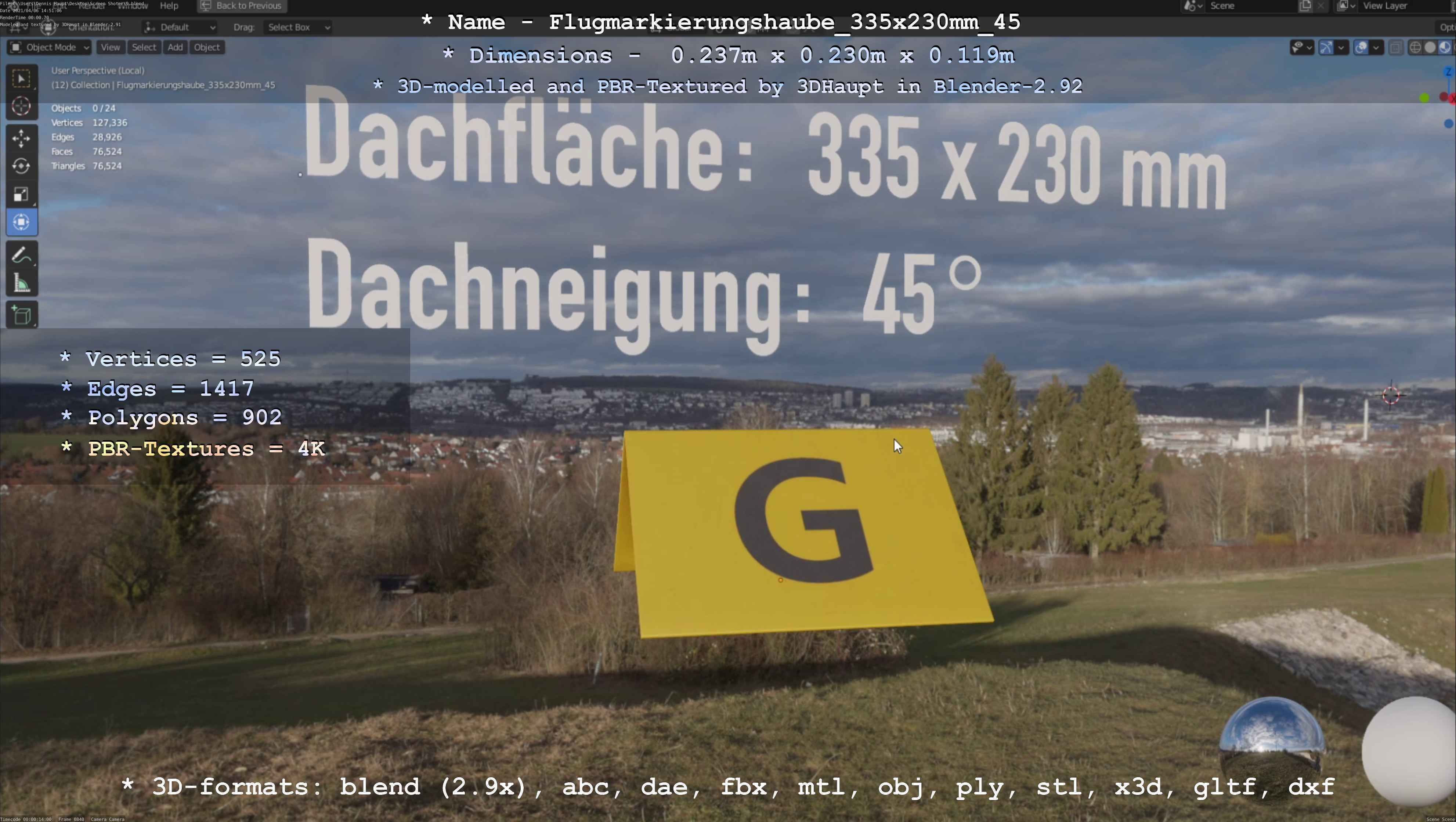 Flugmarkierungshaube 335x230mm 45 Low-poly 3D model_94