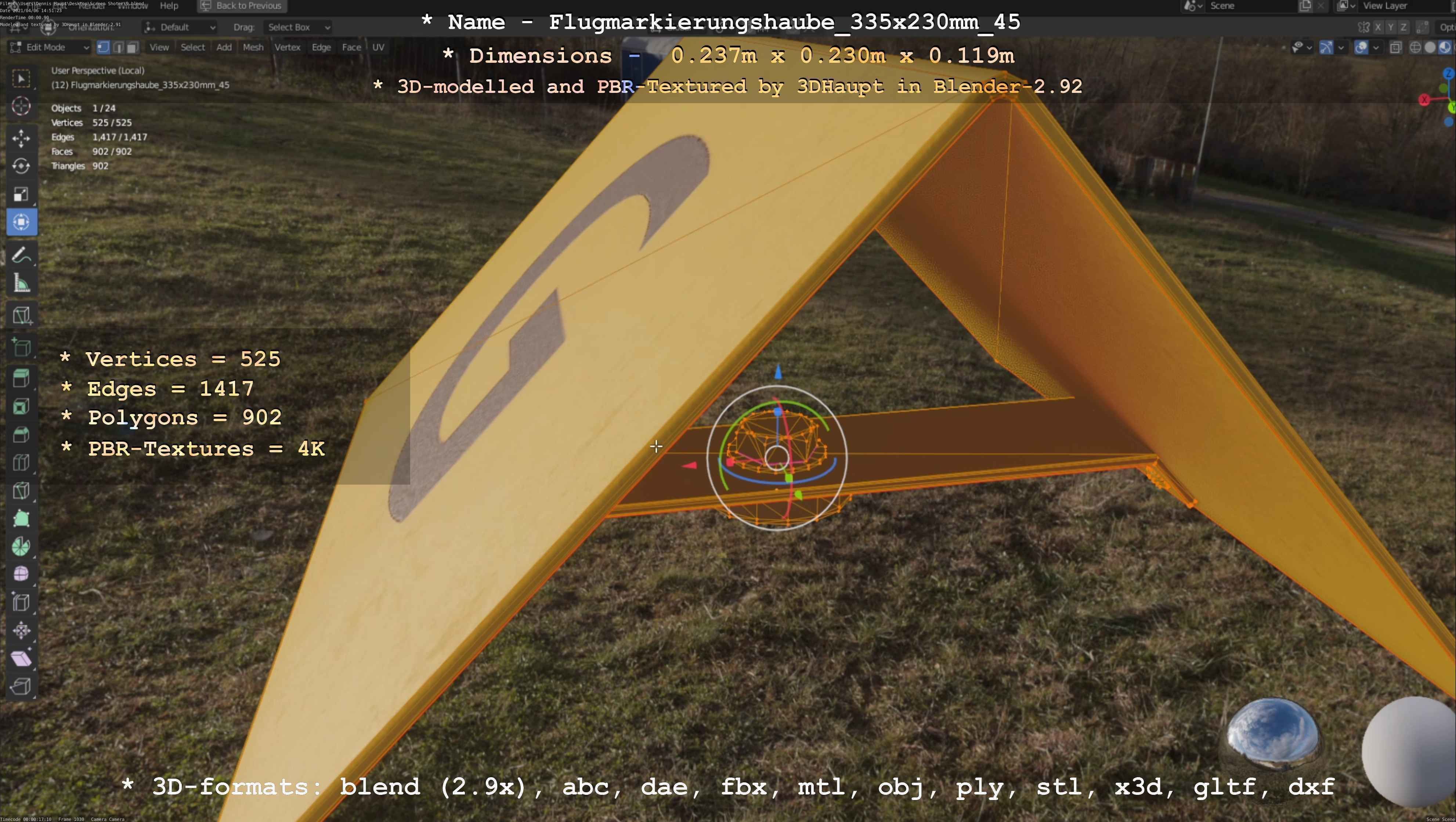 Flugmarkierungshaube 335x230mm 45 Low-poly 3D model_42
