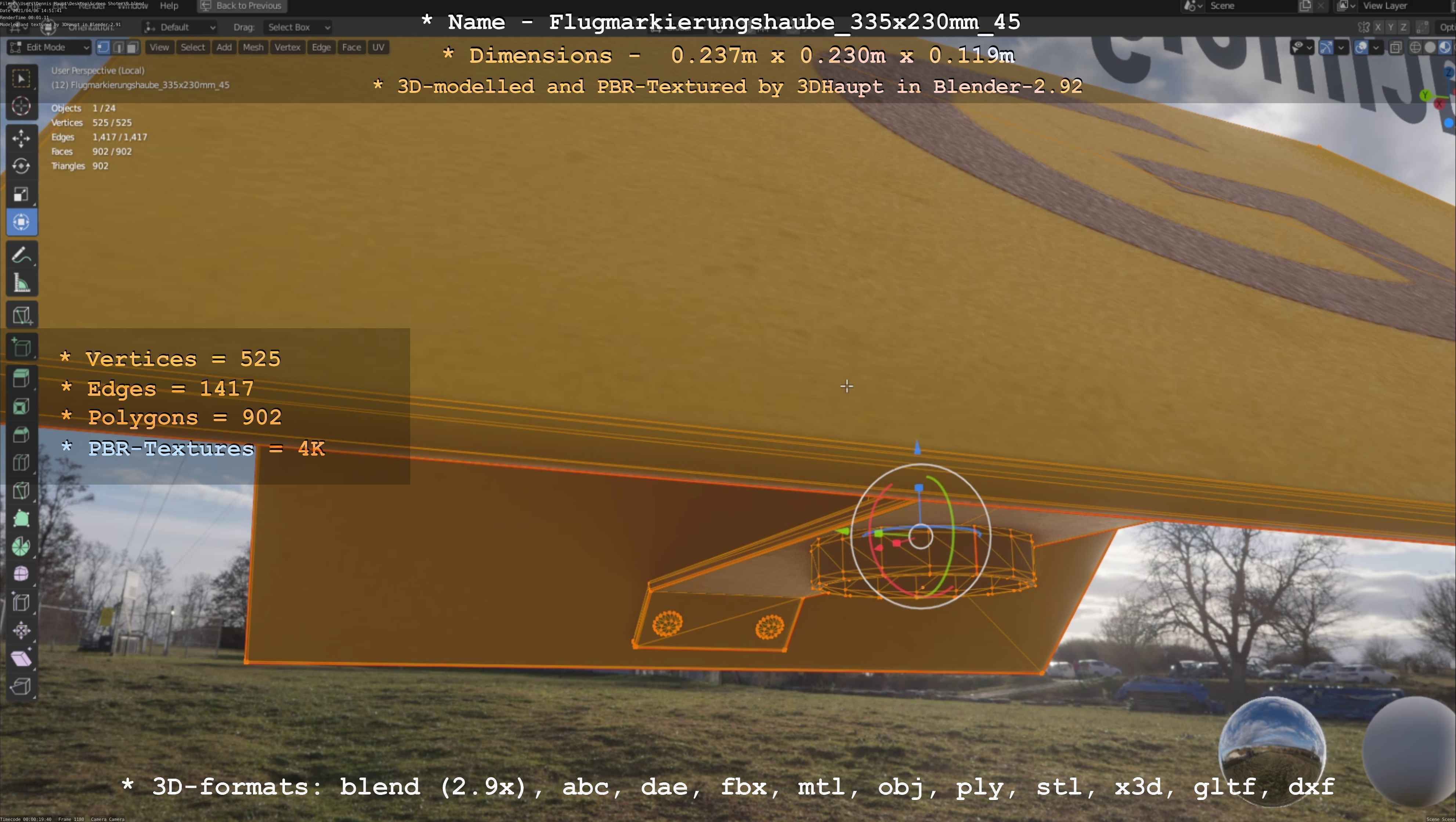 Flugmarkierungshaube 335x230mm 45 Low-poly 3D model_95