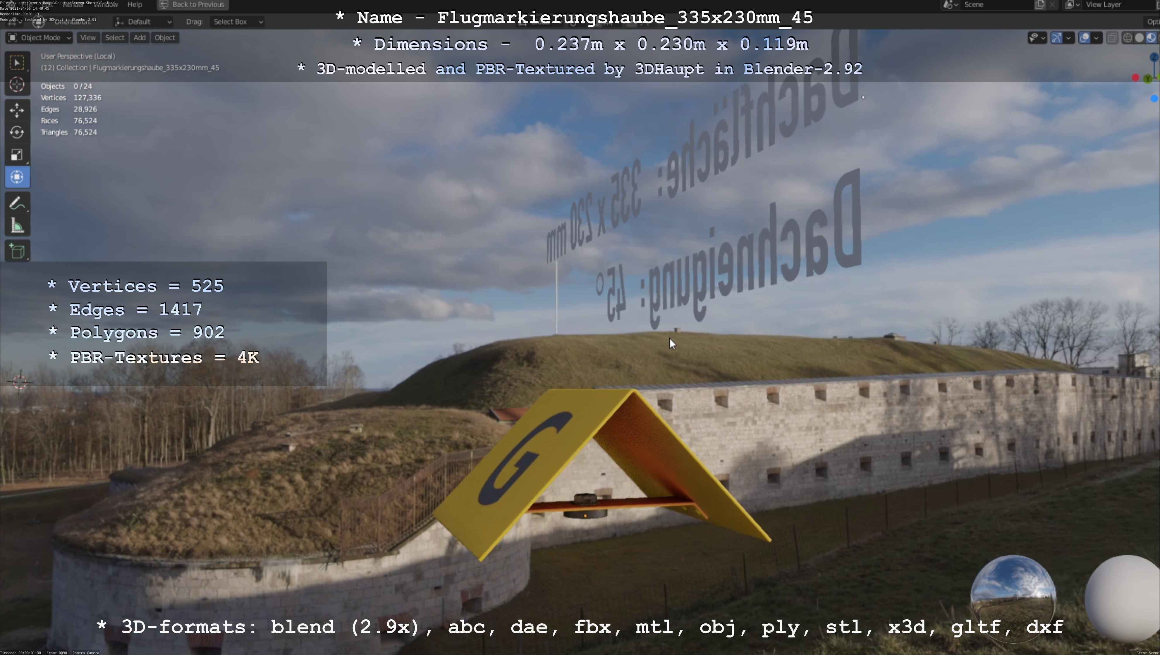 Flugmarkierungshaube 335x230mm 45 Low-poly 3D model_23