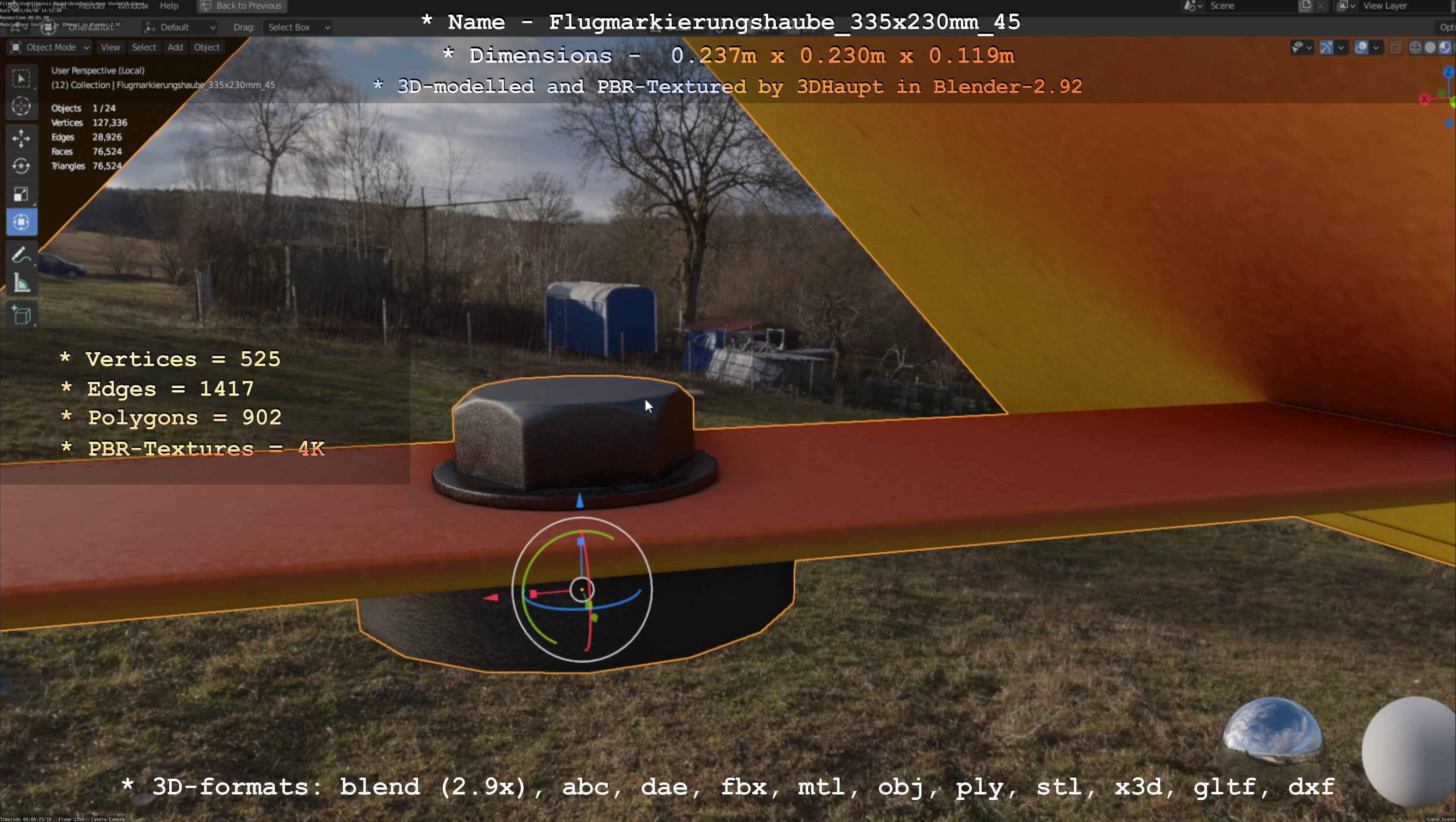 Flugmarkierungshaube 335x230mm 45 Low-poly 3D model_52