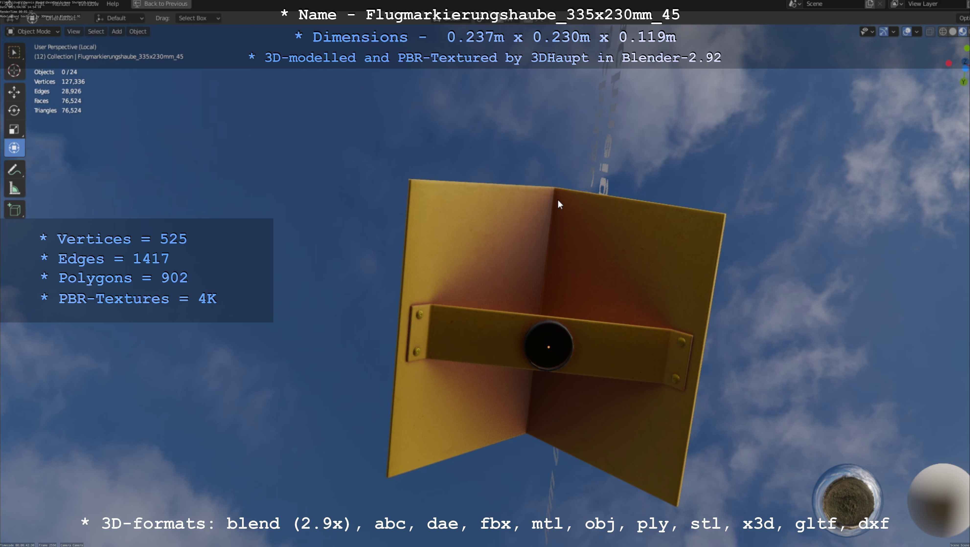 Flugmarkierungshaube 335x230mm 45 Low-poly 3D model_76