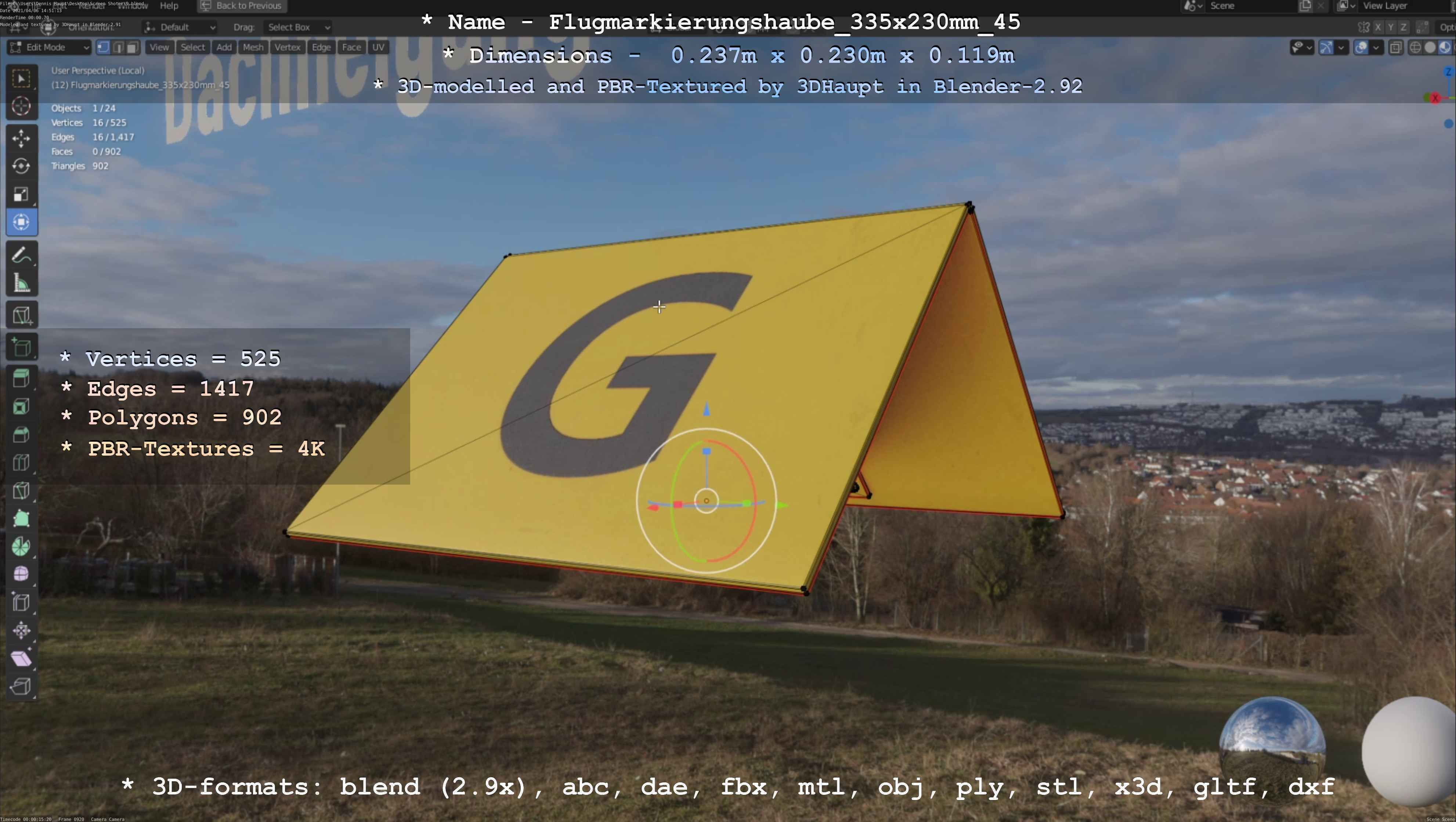 Flugmarkierungshaube 335x230mm 45 Low-poly 3D model_36
