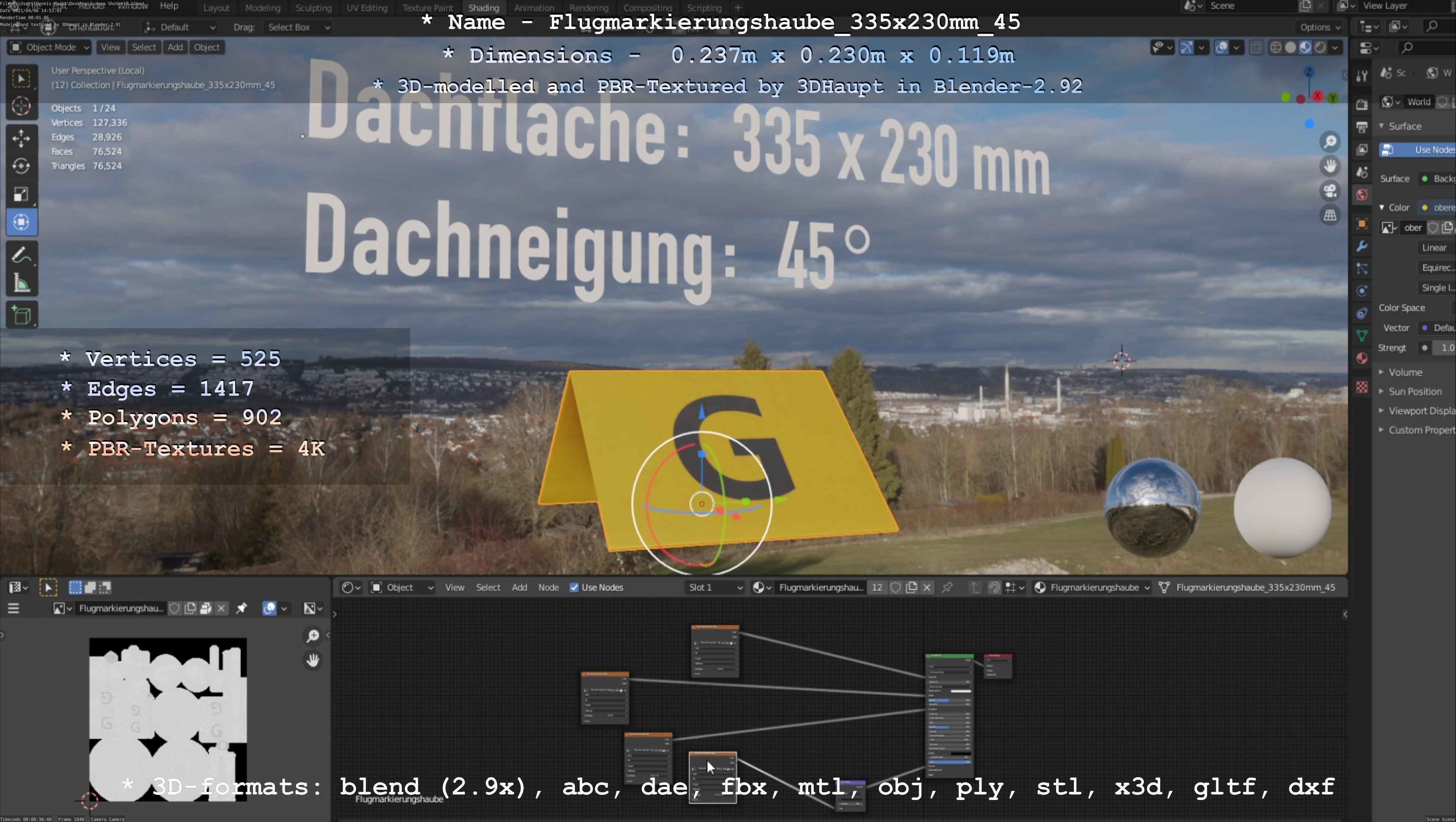 Flugmarkierungshaube 335x230mm 45 Low-poly 3D model_11