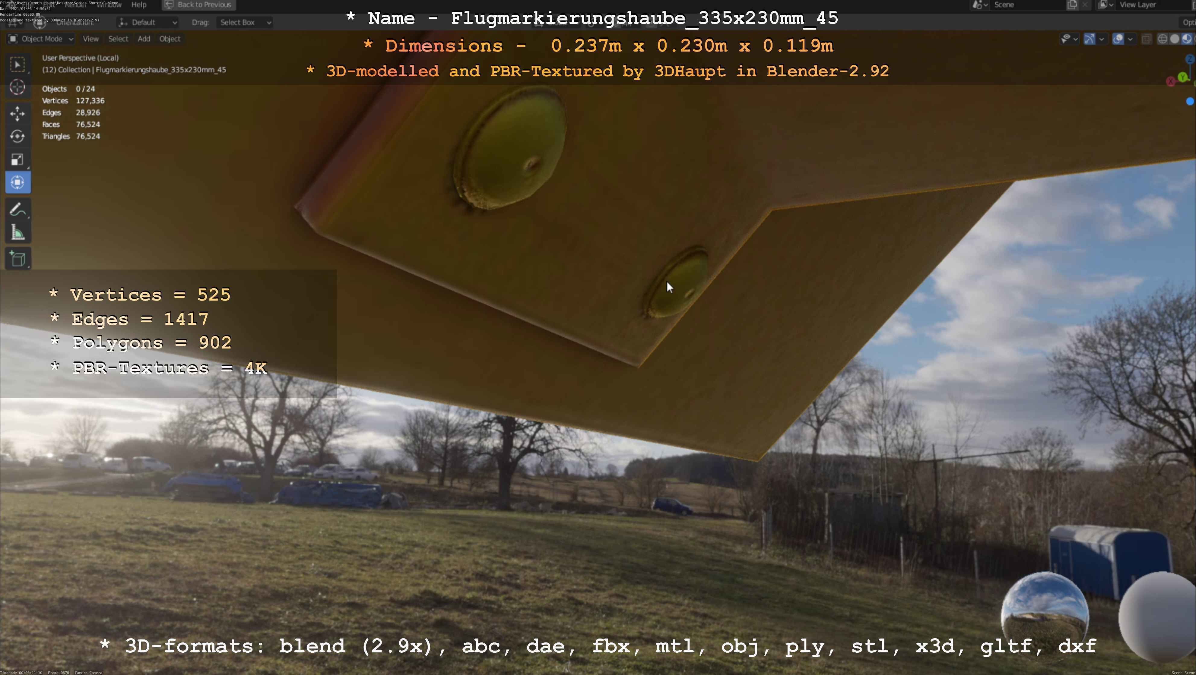 Flugmarkierungshaube 335x230mm 45 Low-poly 3D model_32