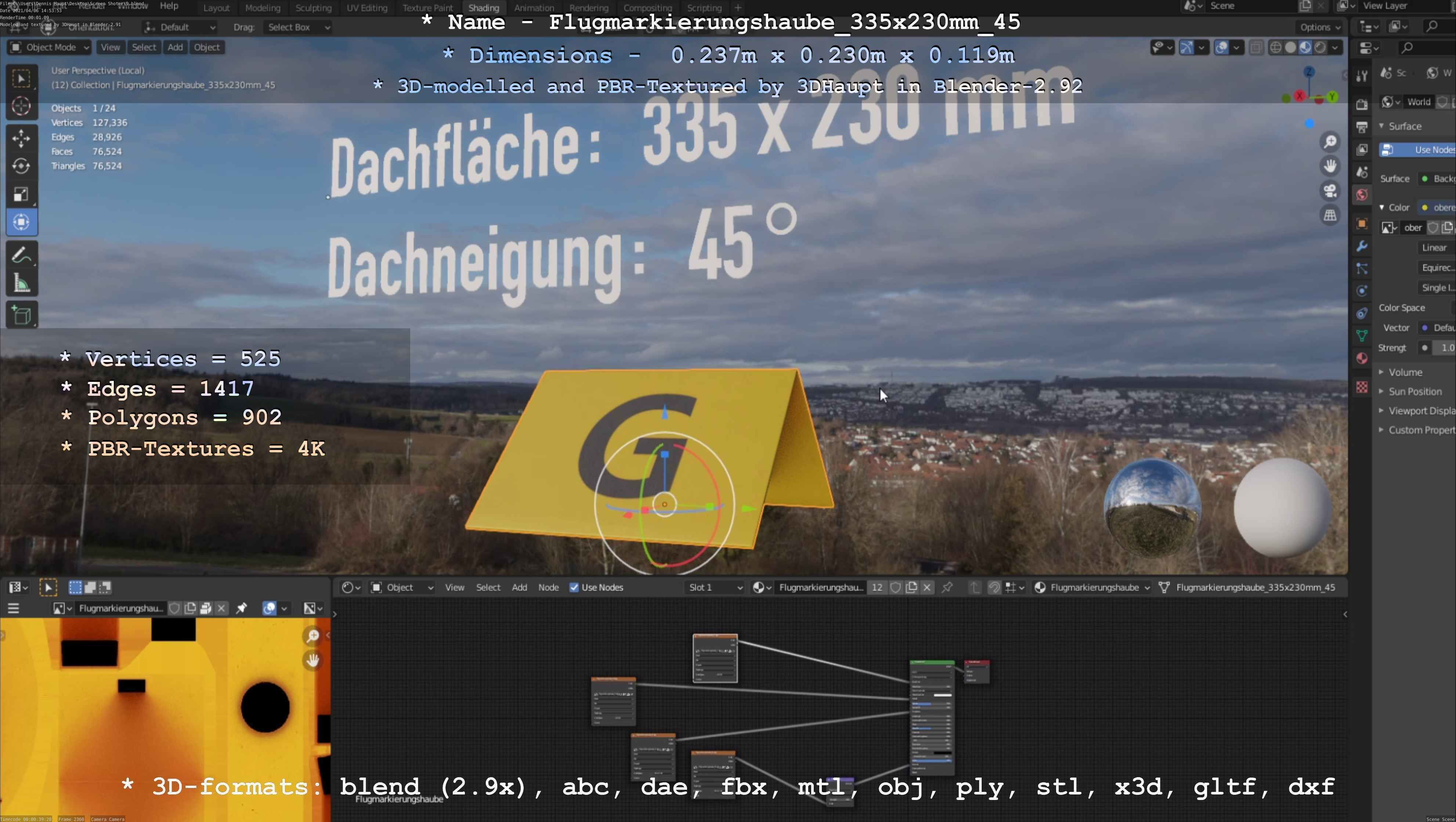 Flugmarkierungshaube 335x230mm 45 Low-poly 3D model_81
