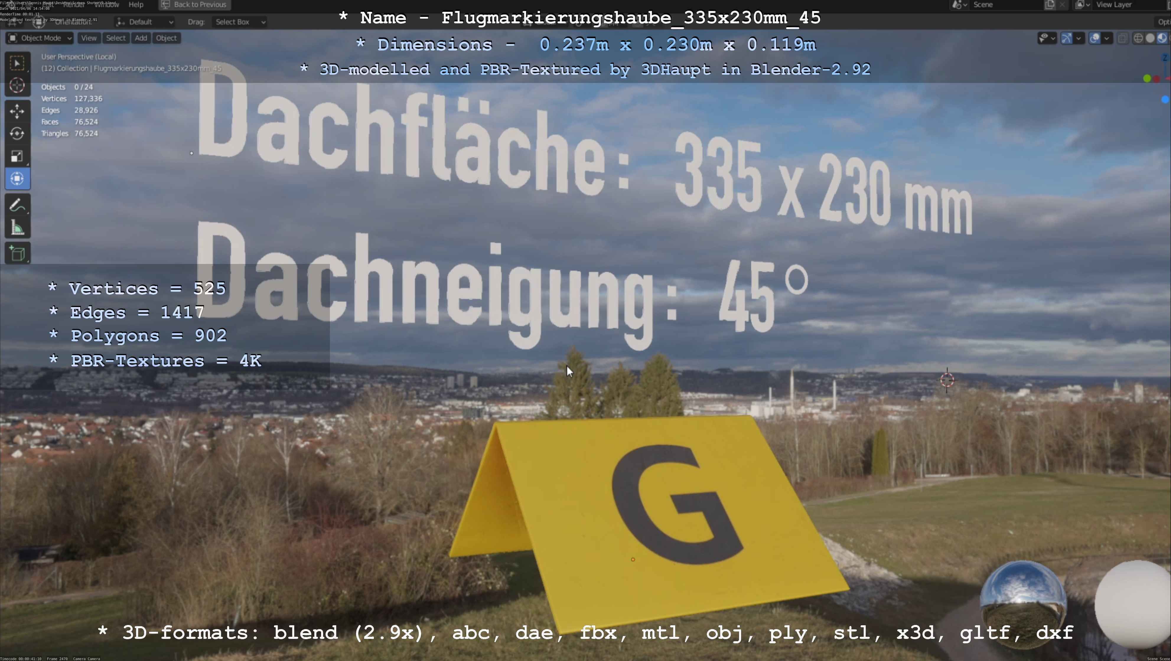 Flugmarkierungshaube 335x230mm 45 Low-poly 3D model_101