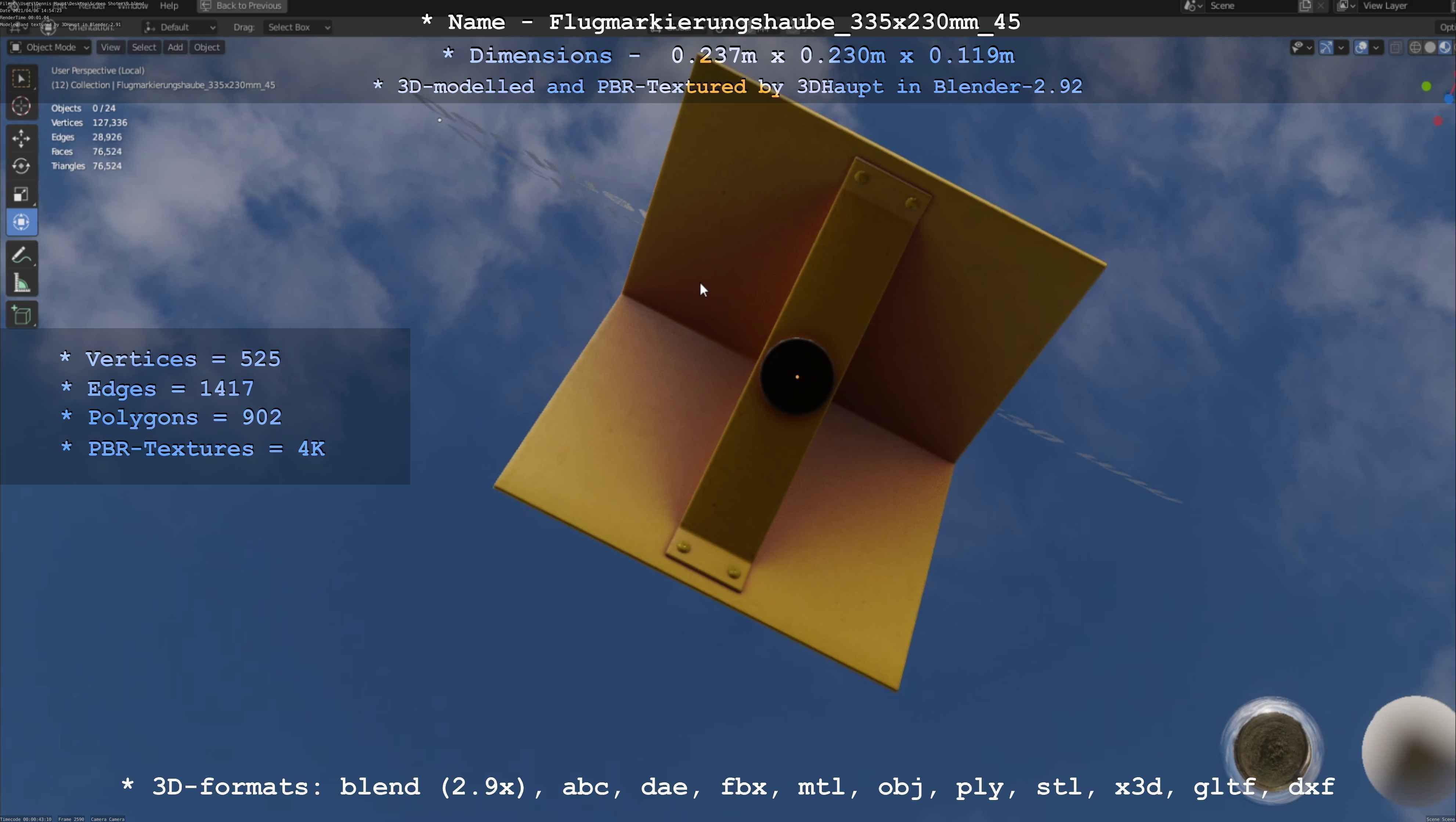 Flugmarkierungshaube 335x230mm 45 Low-poly 3D model_75
