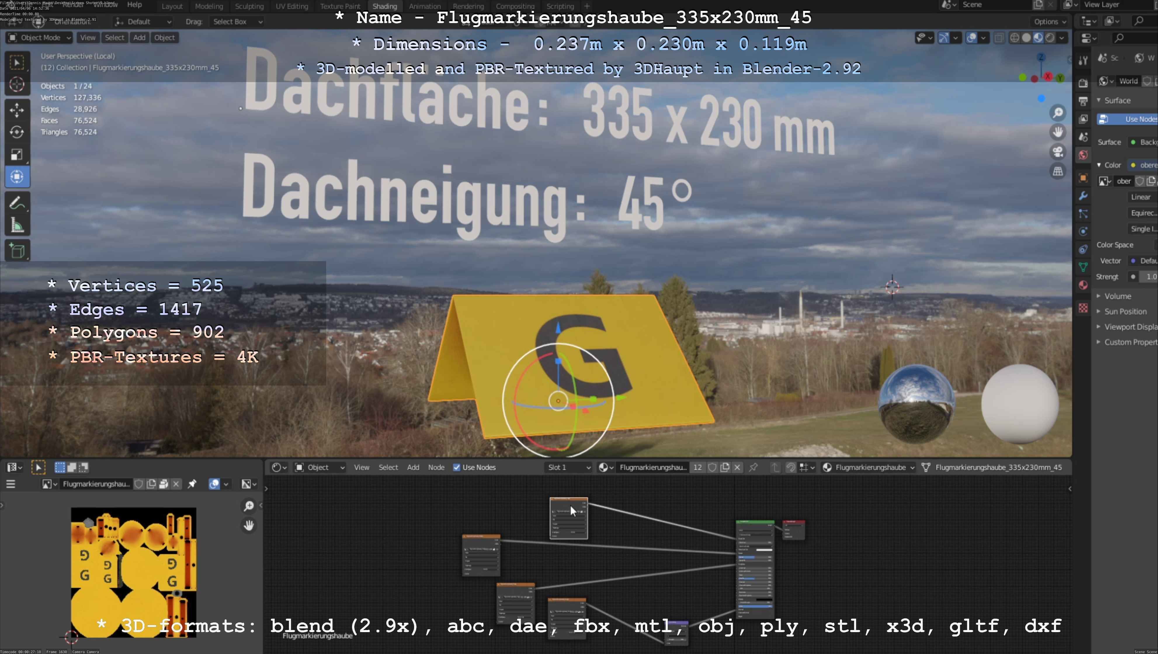 Flugmarkierungshaube 335x230mm 45 Low-poly 3D model_53