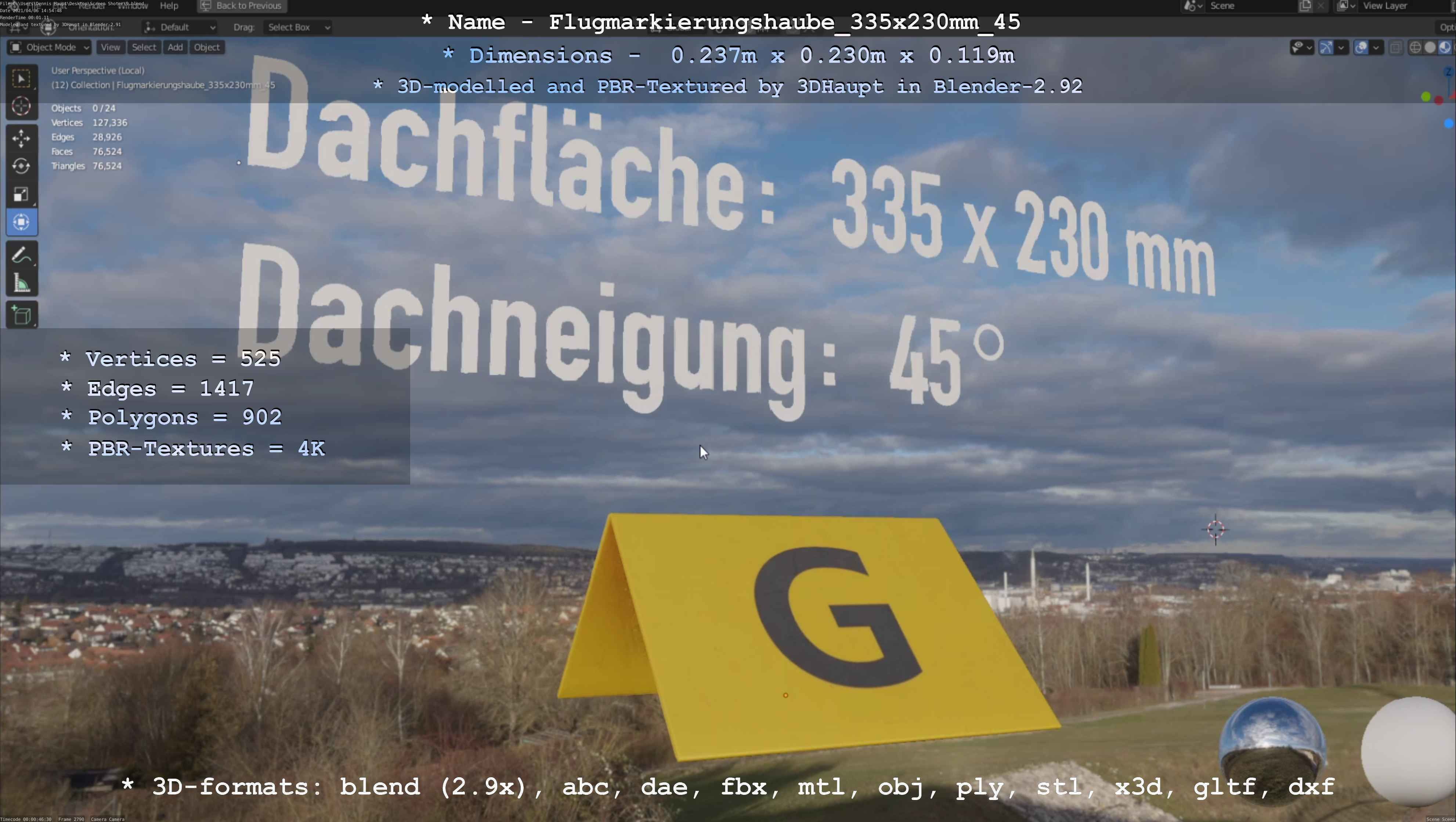 Flugmarkierungshaube 335x230mm 45 Low-poly 3D model_77