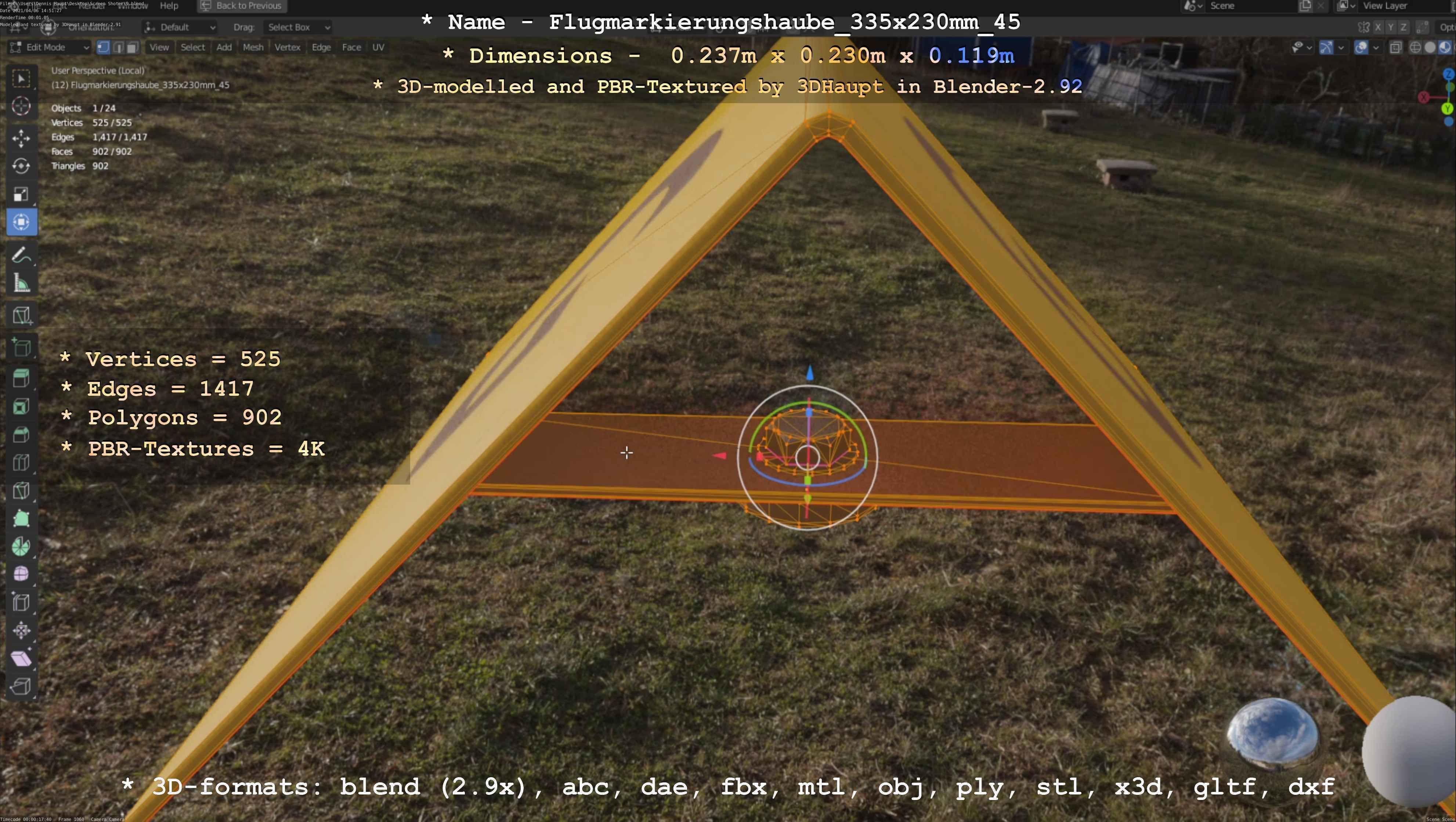 Flugmarkierungshaube 335x230mm 45 Low-poly 3D model_41