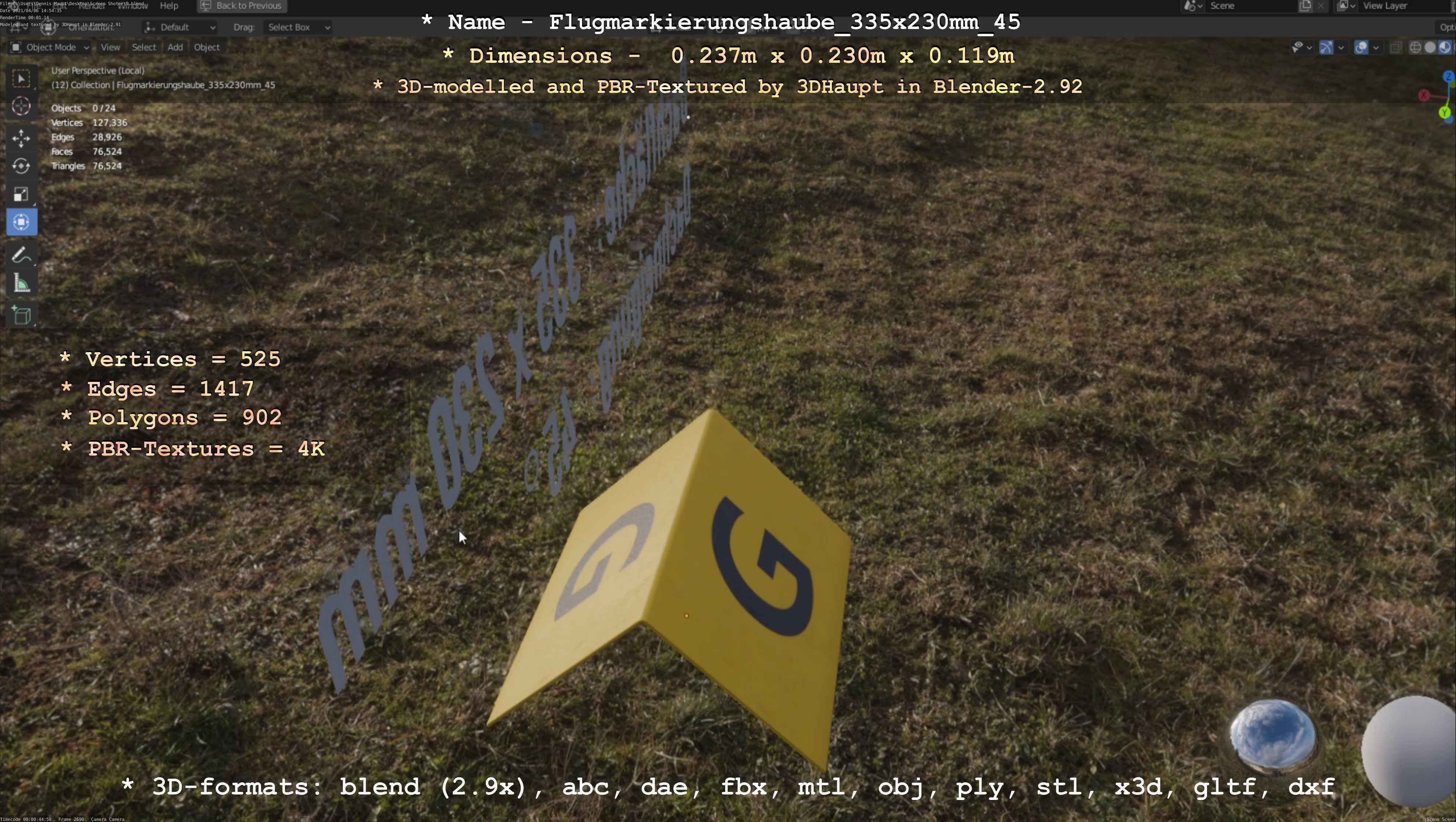 Flugmarkierungshaube 335x230mm 45 Low-poly 3D model_18