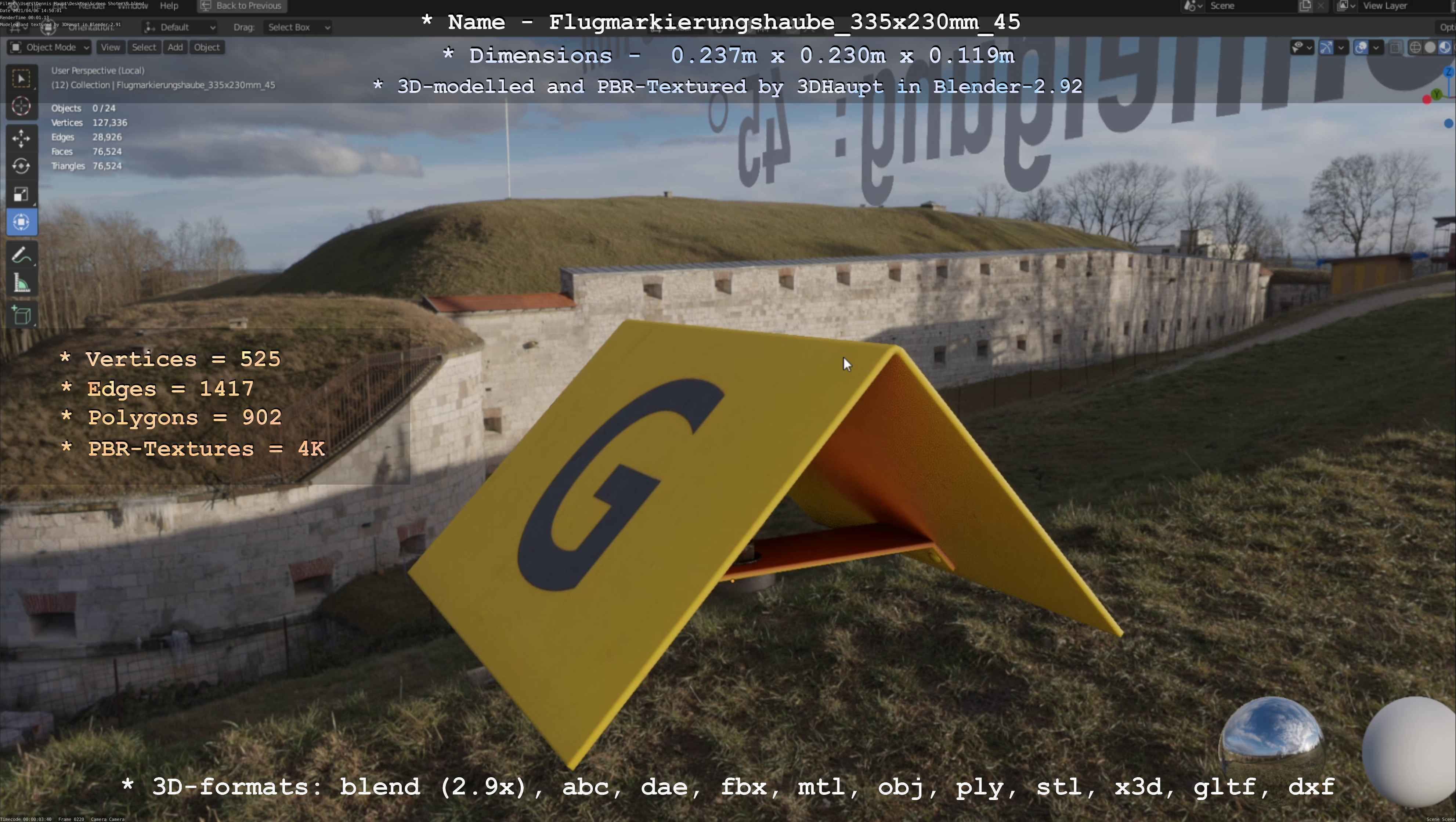 Flugmarkierungshaube 335x230mm 45 Low-poly 3D model_85