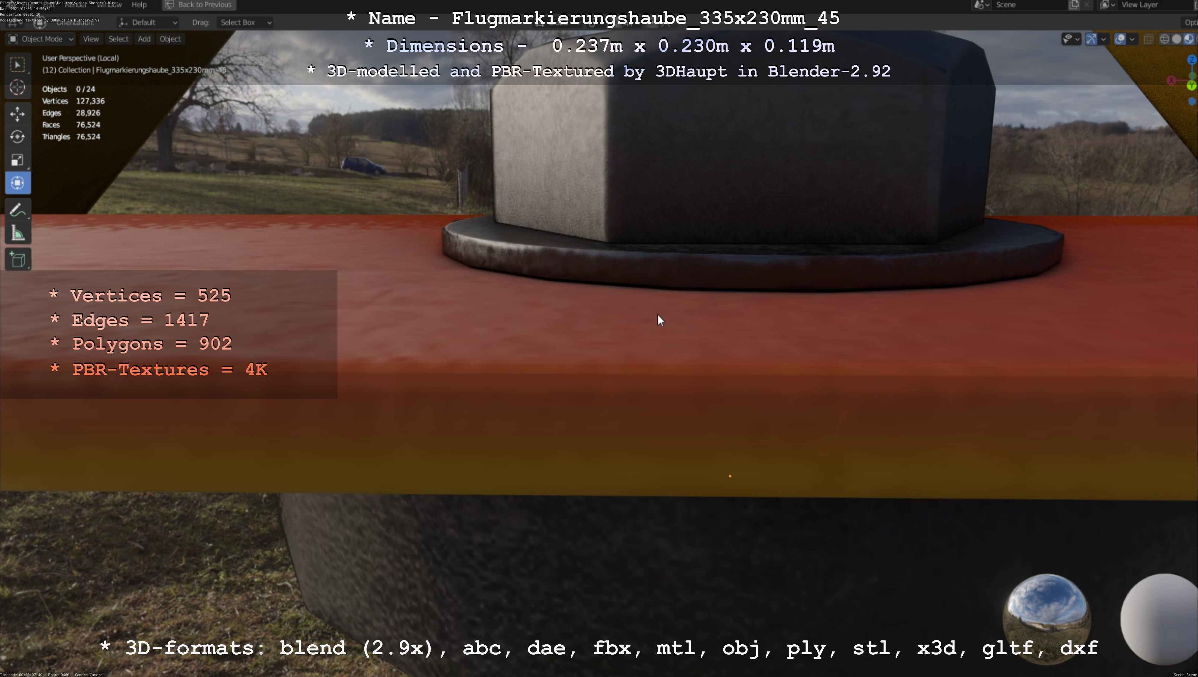 Flugmarkierungshaube 335x230mm 45 Low-poly 3D model_88