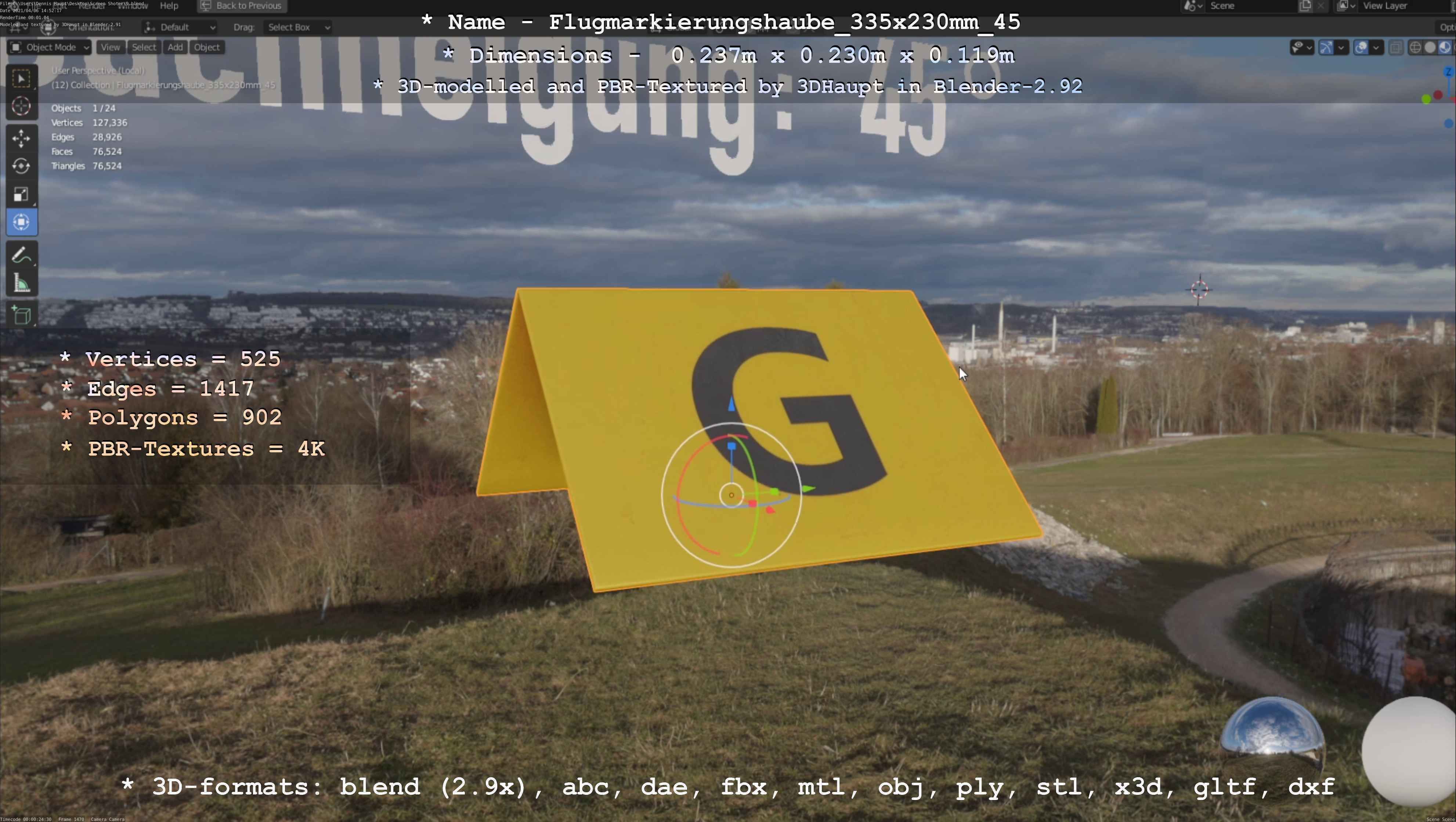 Flugmarkierungshaube 335x230mm 45 Low-poly 3D model_100