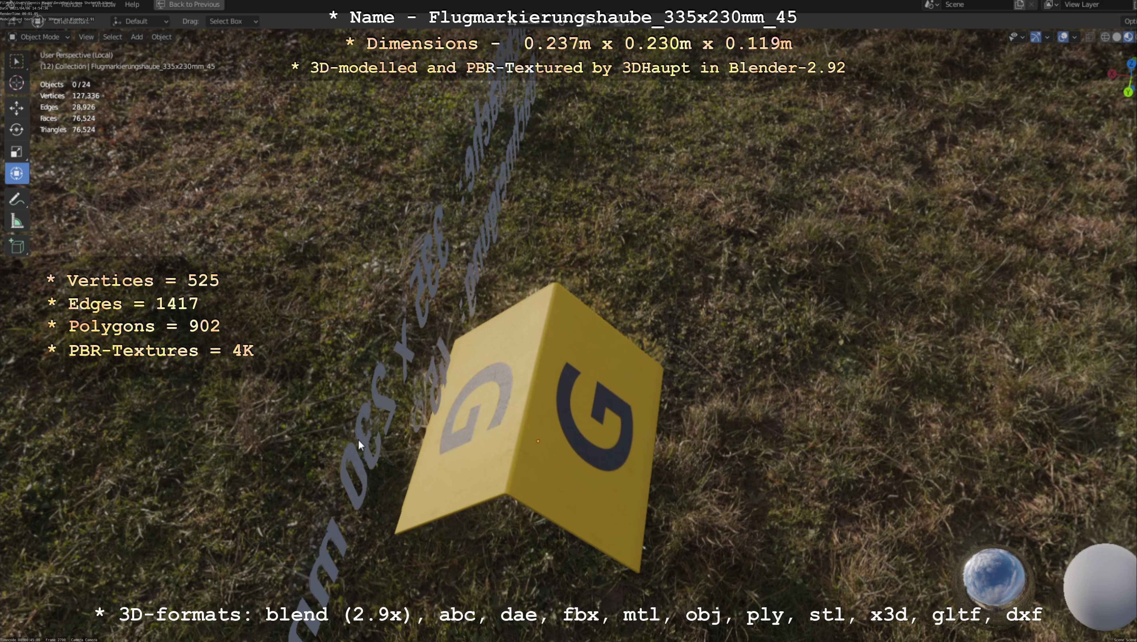 Flugmarkierungshaube 335x230mm 45 Low-poly 3D model_82