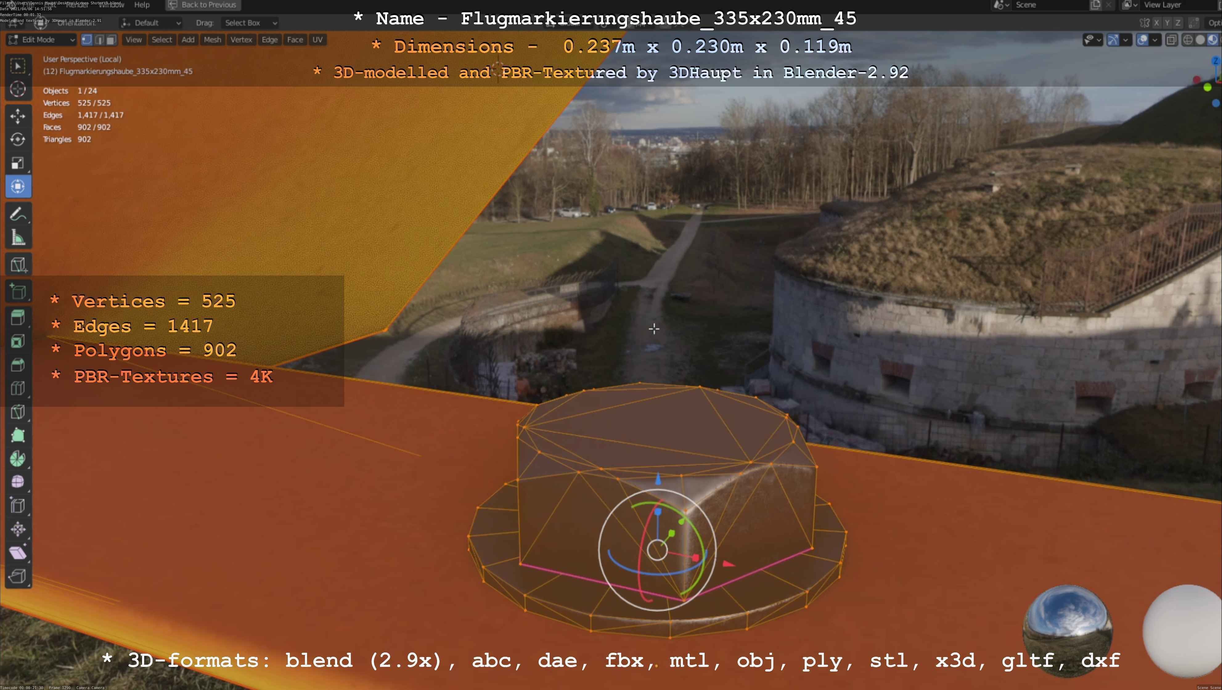 Flugmarkierungshaube 335x230mm 45 Low-poly 3D model_47