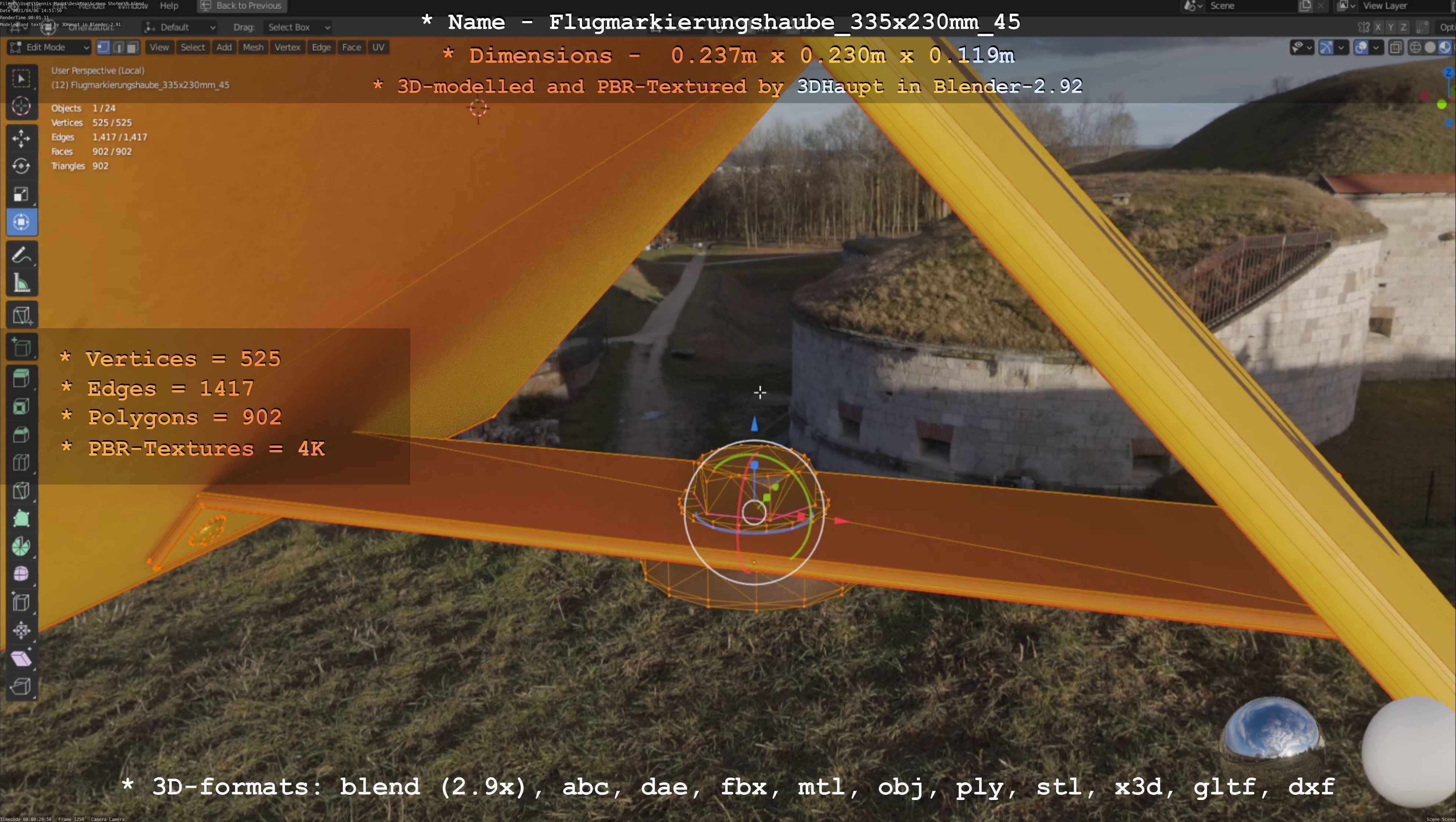 Flugmarkierungshaube 335x230mm 45 Low-poly 3D model_5