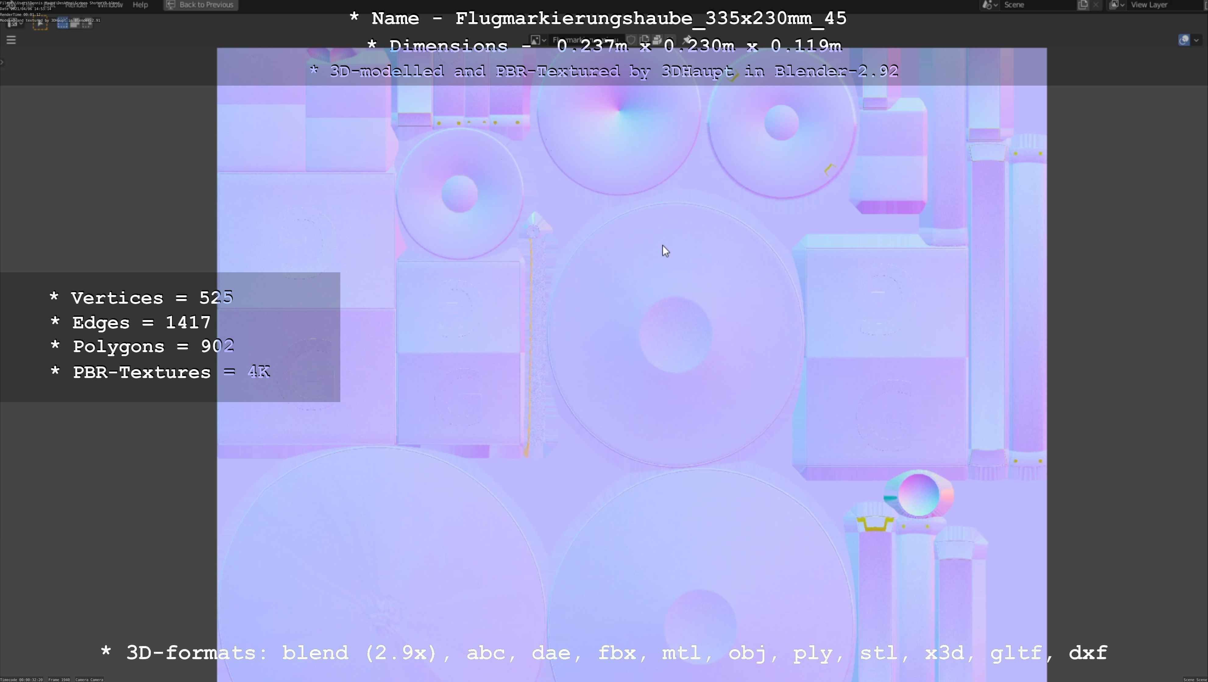 Flugmarkierungshaube 335x230mm 45 Low-poly 3D model_67