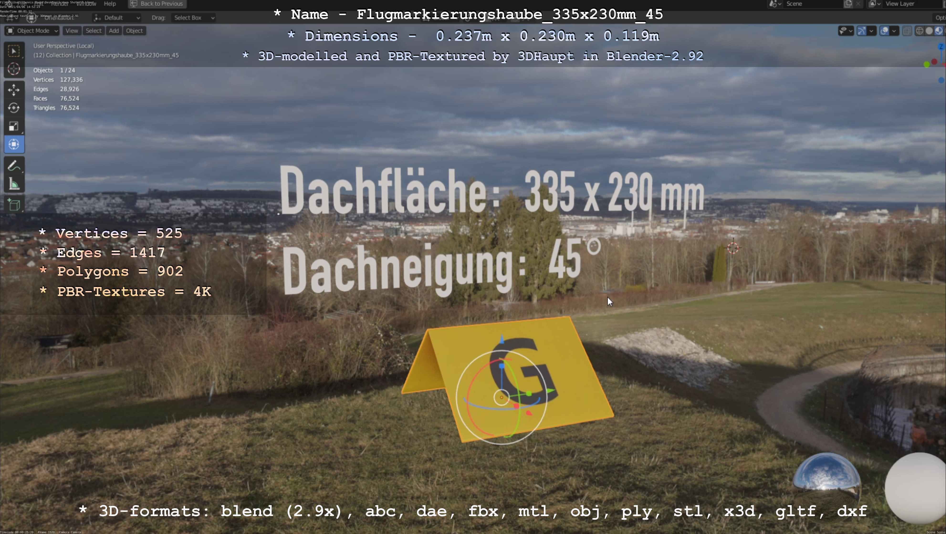 Flugmarkierungshaube 335x230mm 45 Low-poly 3D model_8