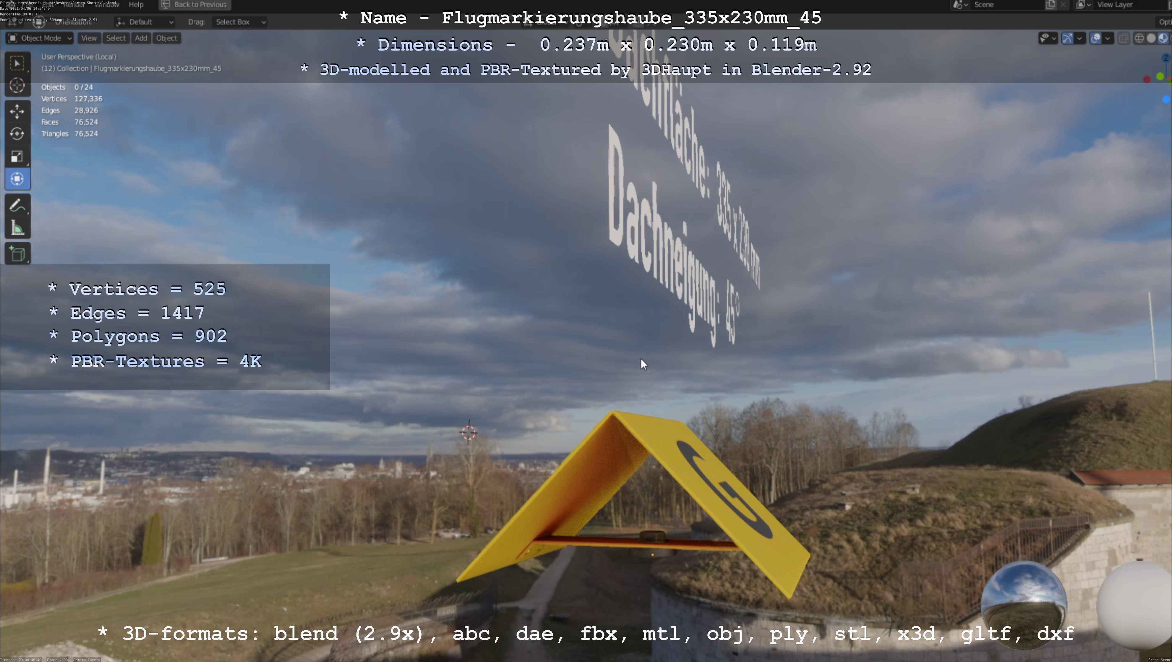 Flugmarkierungshaube 335x230mm 45 Low-poly 3D model_78