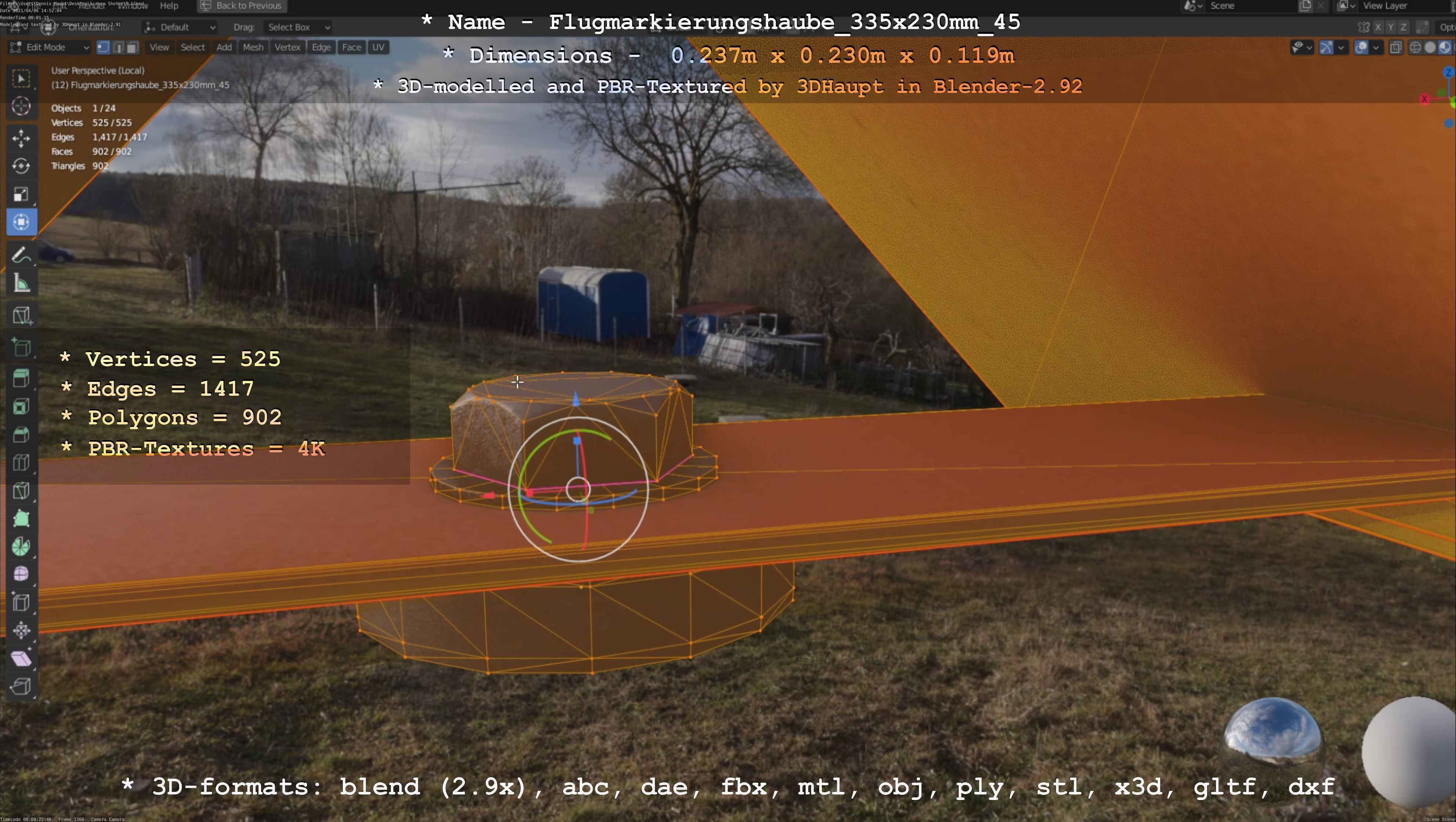 Flugmarkierungshaube 335x230mm 45 Low-poly 3D model_48