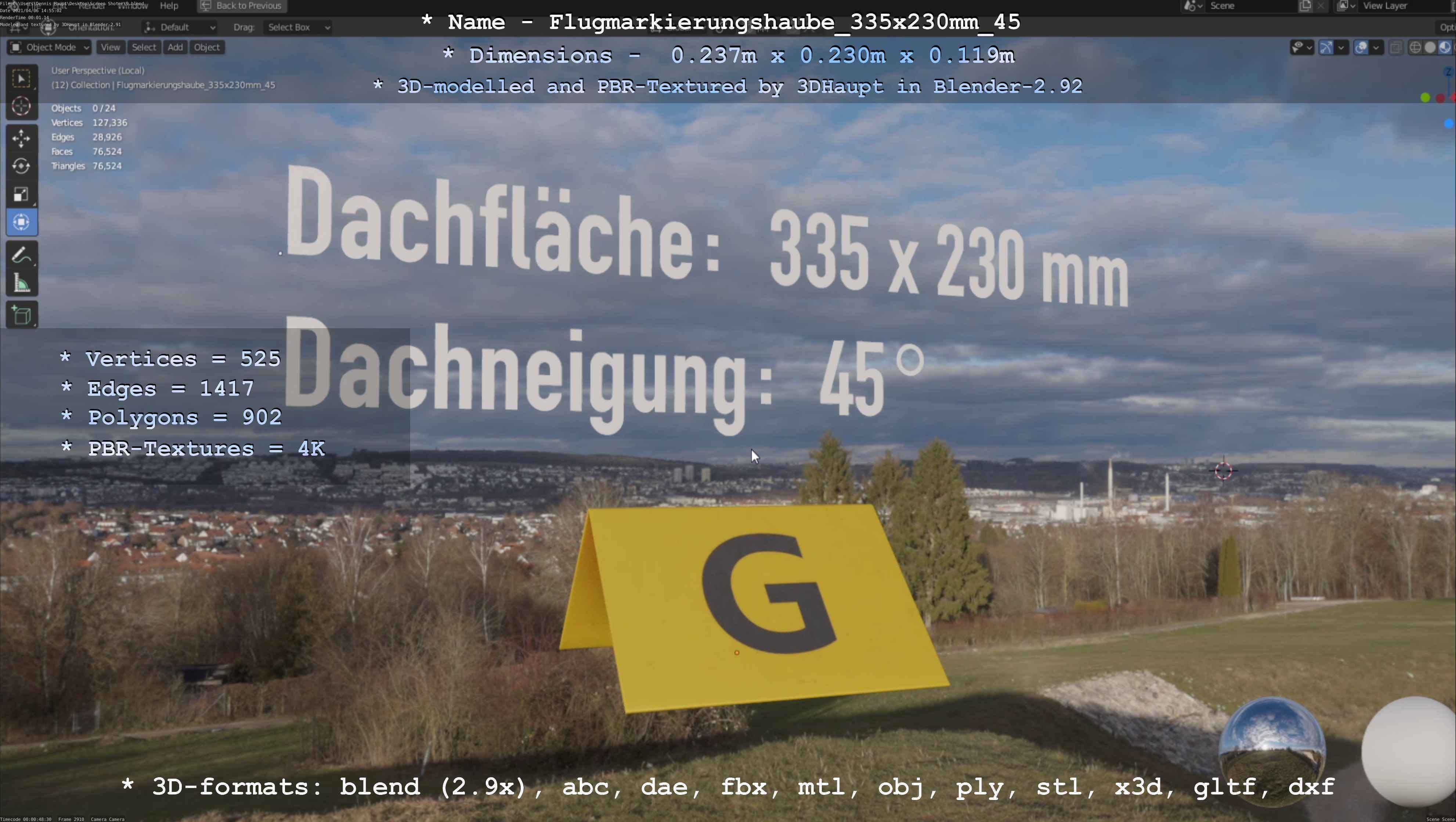 Flugmarkierungshaube 335x230mm 45 Low-poly 3D model_20