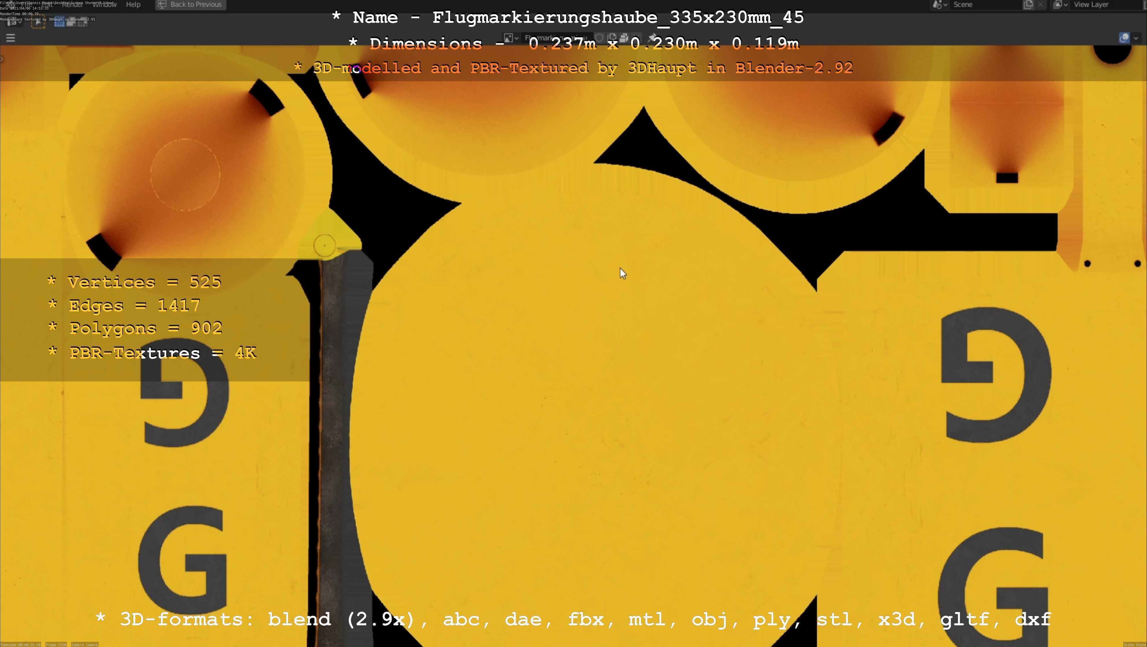 Flugmarkierungshaube 335x230mm 45 Low-poly 3D model_64
